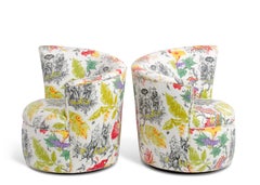 Sedie da salotto girevoli in stile Mid Century Barrel Baughman Kagan Chinoiserie, una coppia