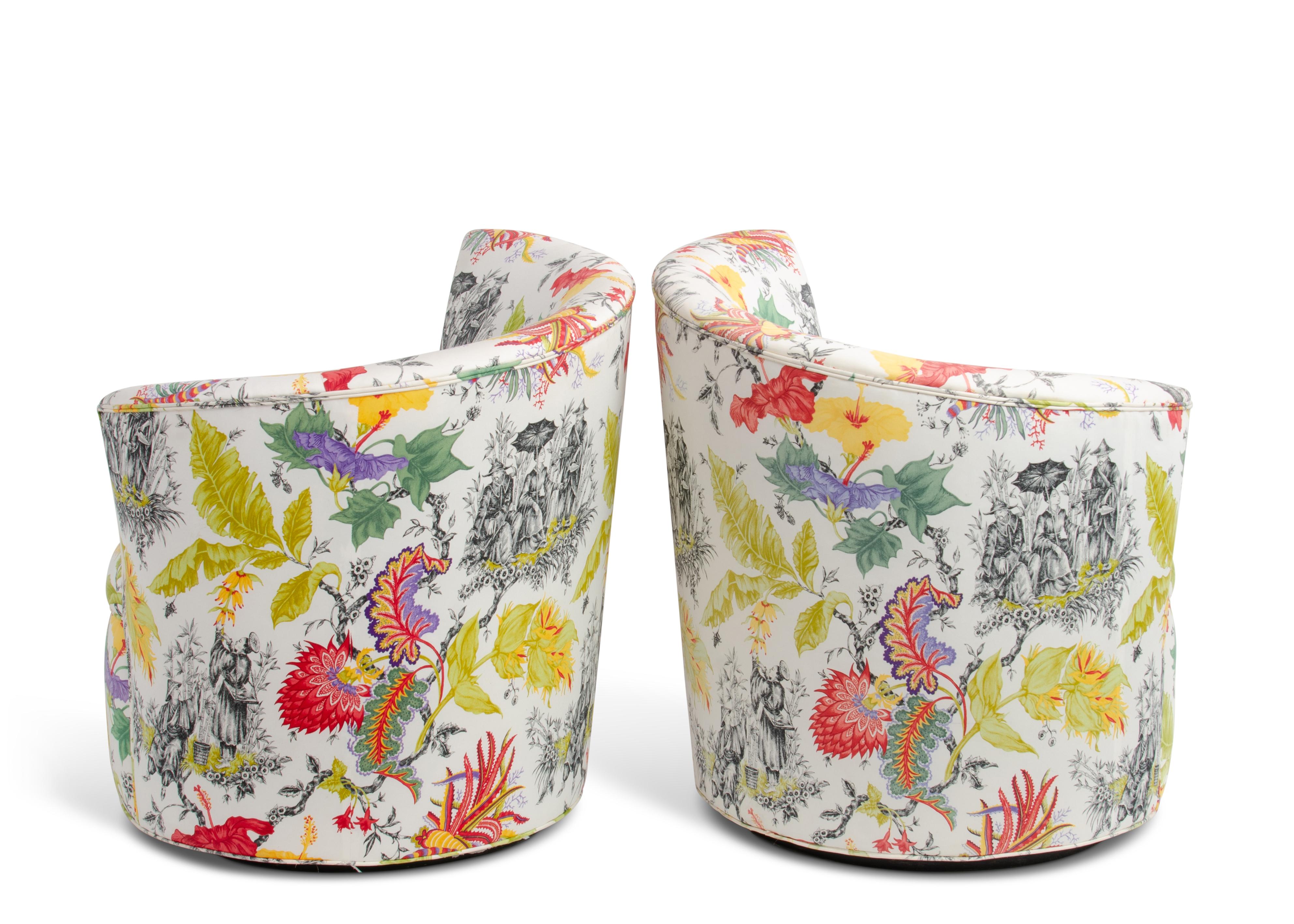 Mid-Century Modern Mid Century Barrel Swivel Lounge Chairs Baughman Chinoiserie, a Pair For Sale