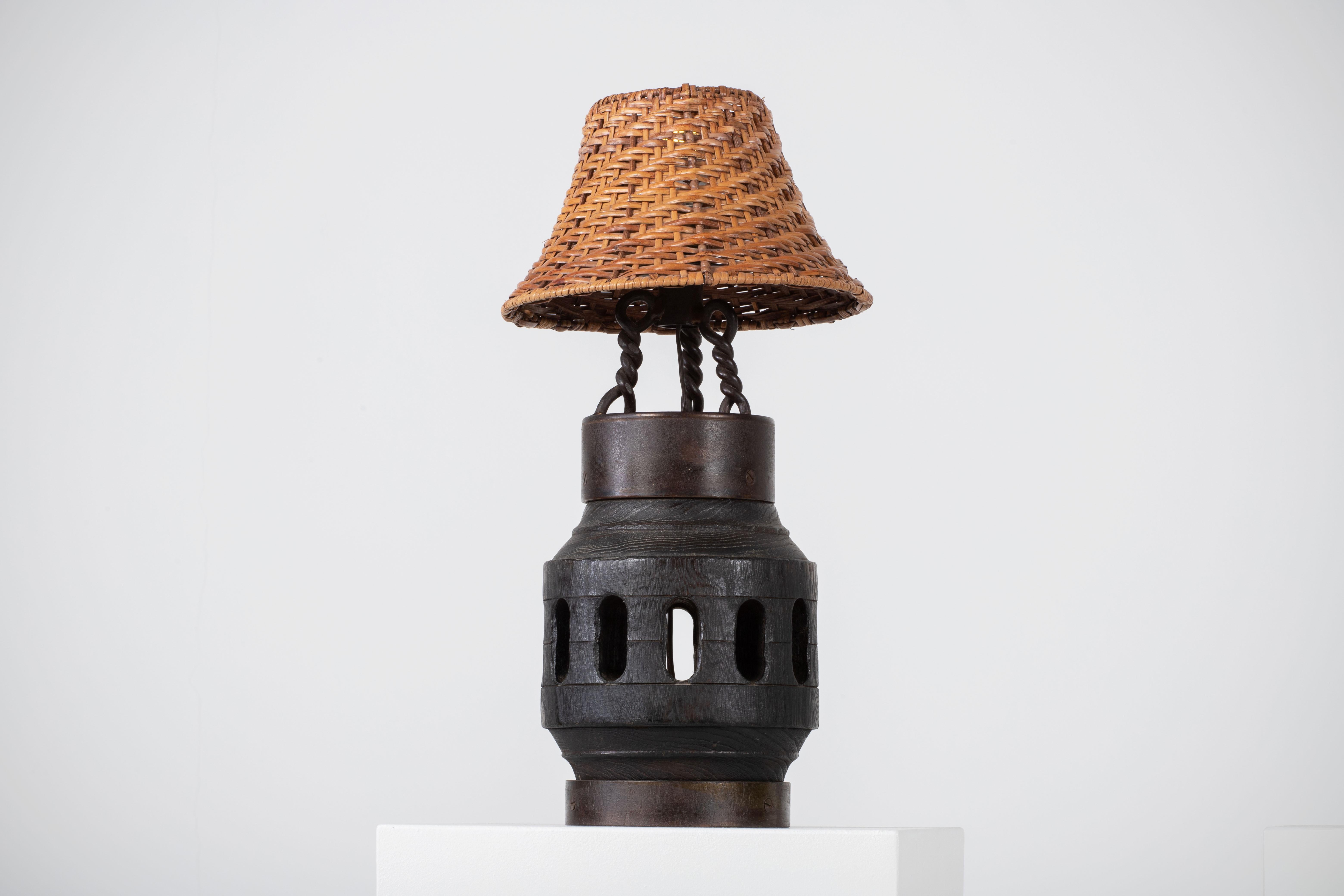 XIX-Century Table Lamp from an old cart wheel hub, France, a Pair For Sale 2