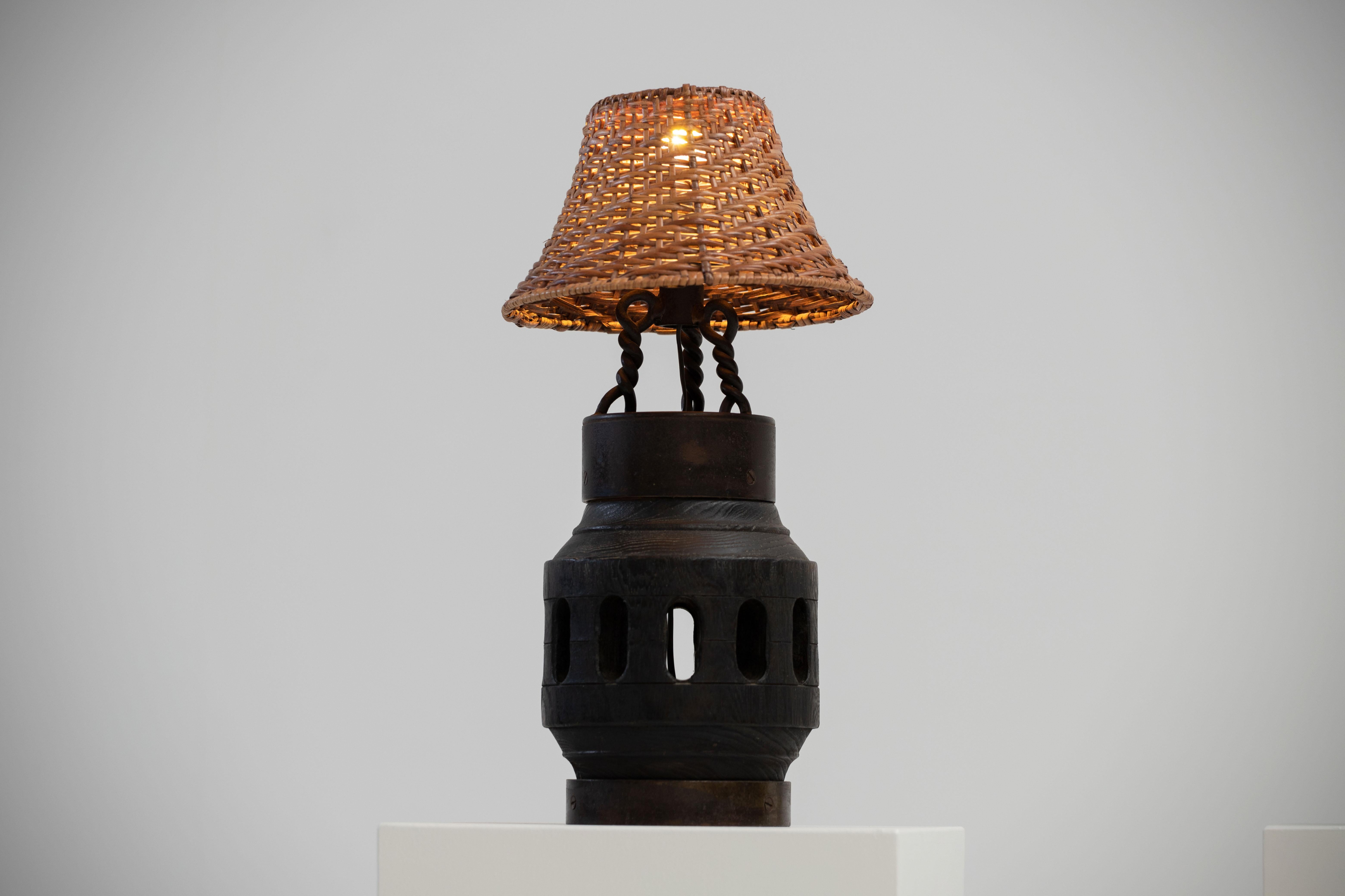 XIX-Century Table Lamp from an old cart wheel hub, France, a Pair For Sale 3