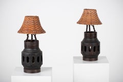 XIX-Century Table Lamp from an old cart wheel hub, France, a Pair
