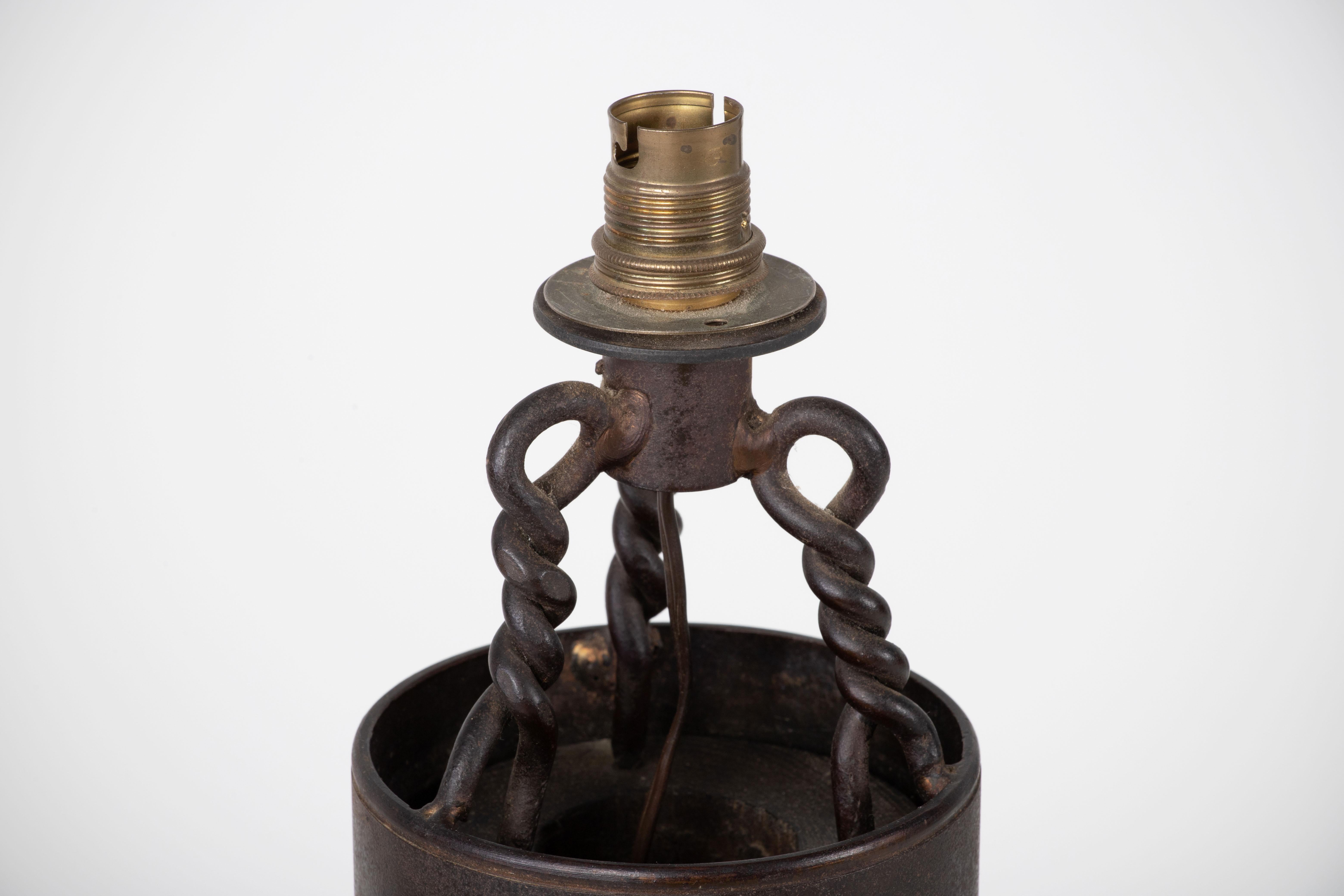 XIX-Century Table Lamp from an old cart wheel hub, France, a Pair In Good Condition For Sale In Wiesbaden, DE