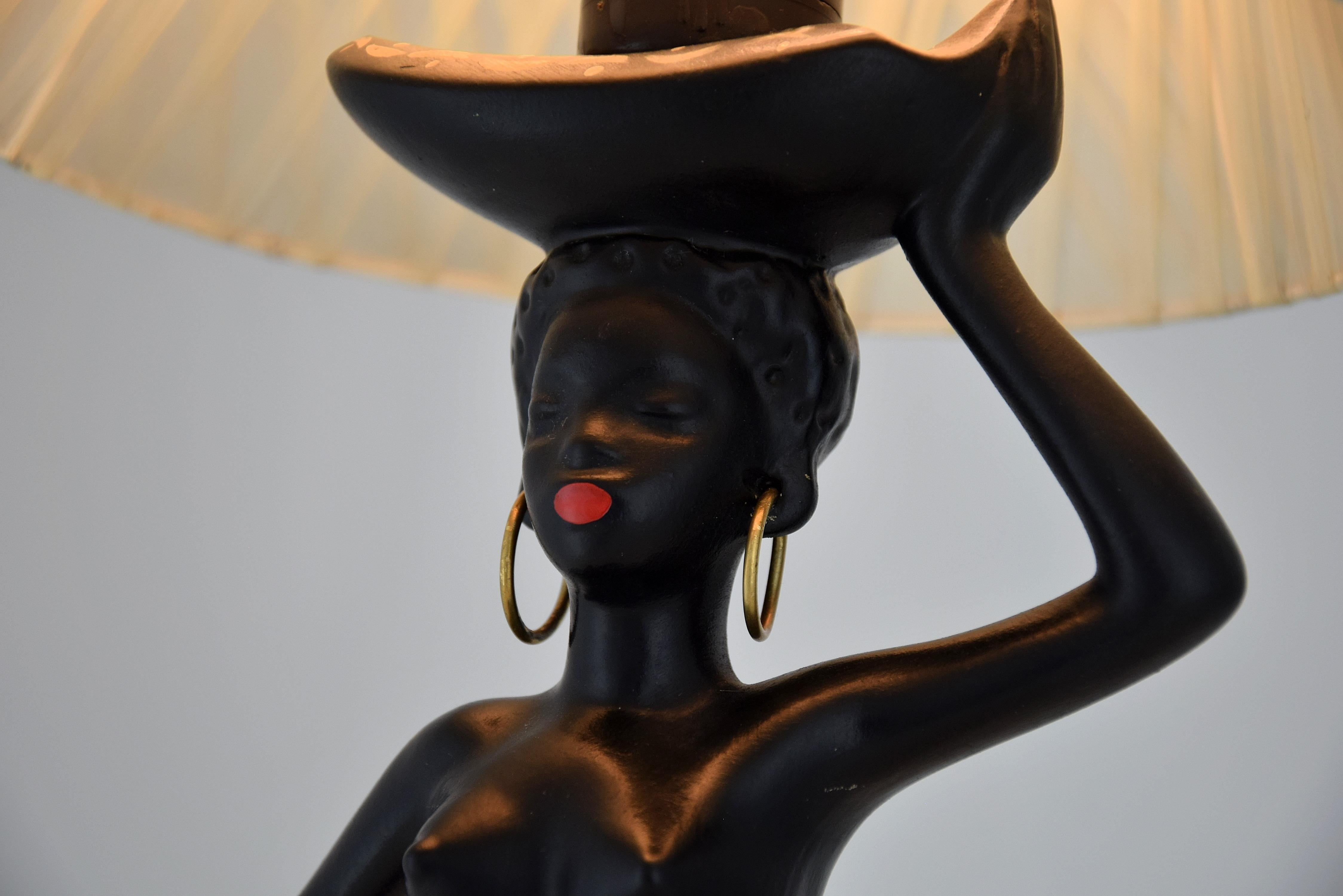 Midcentury Barsony Black Female Figure Table Lamp For Sale 5