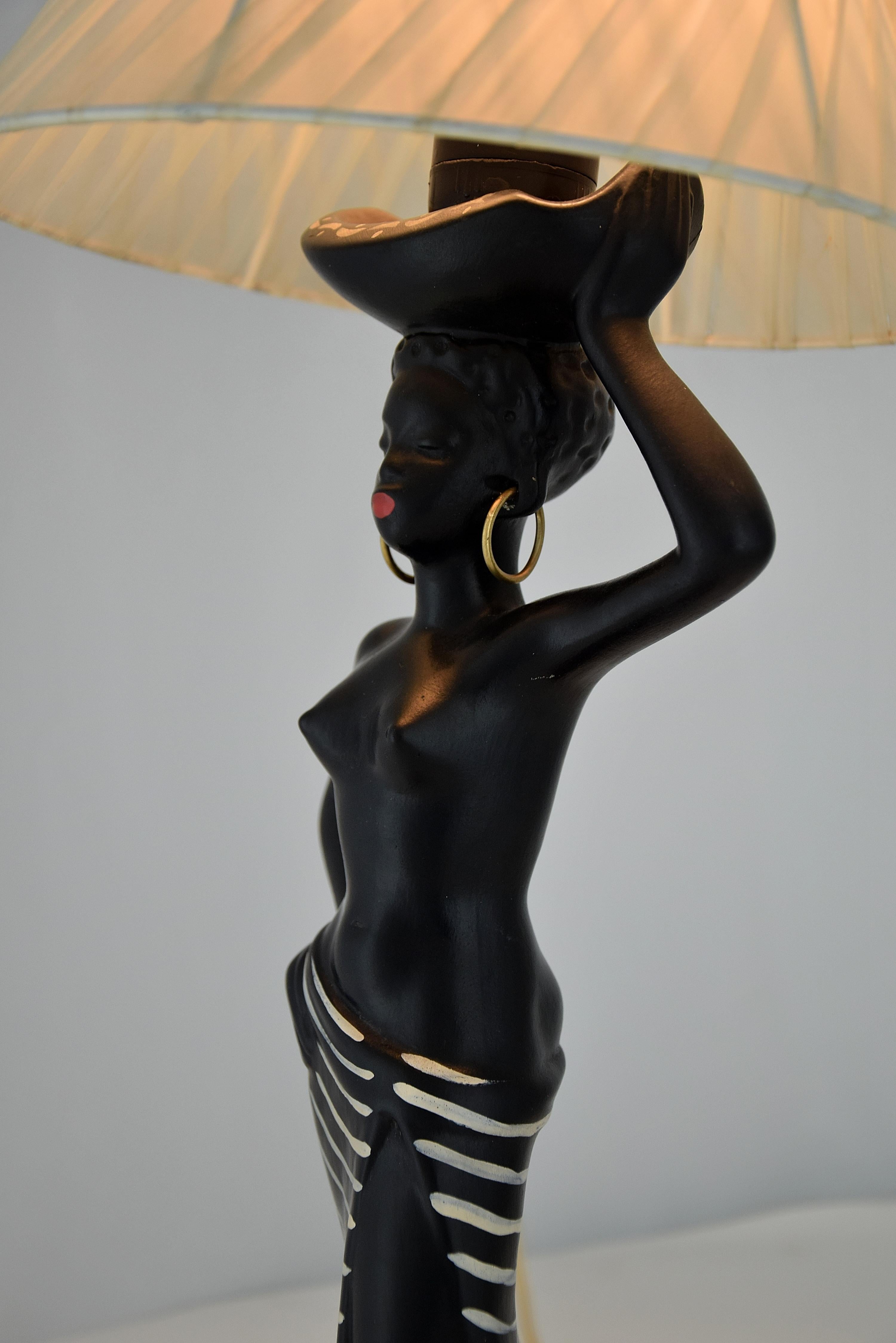 Midcentury Barsony Black Female Figure Table Lamp For Sale 7