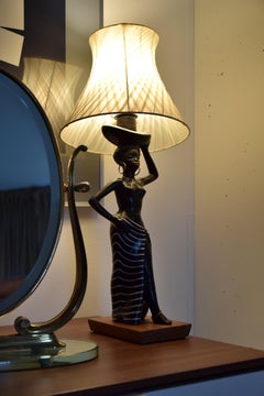 Mid century Barsony Beautiful African Female Figure Table Lamp