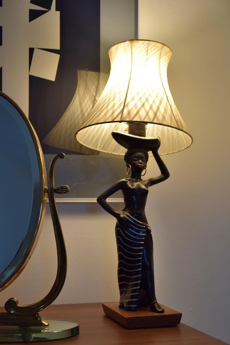 Midcentury Barsony Black Female Figure Table Lamp For Sale at 1stDibs