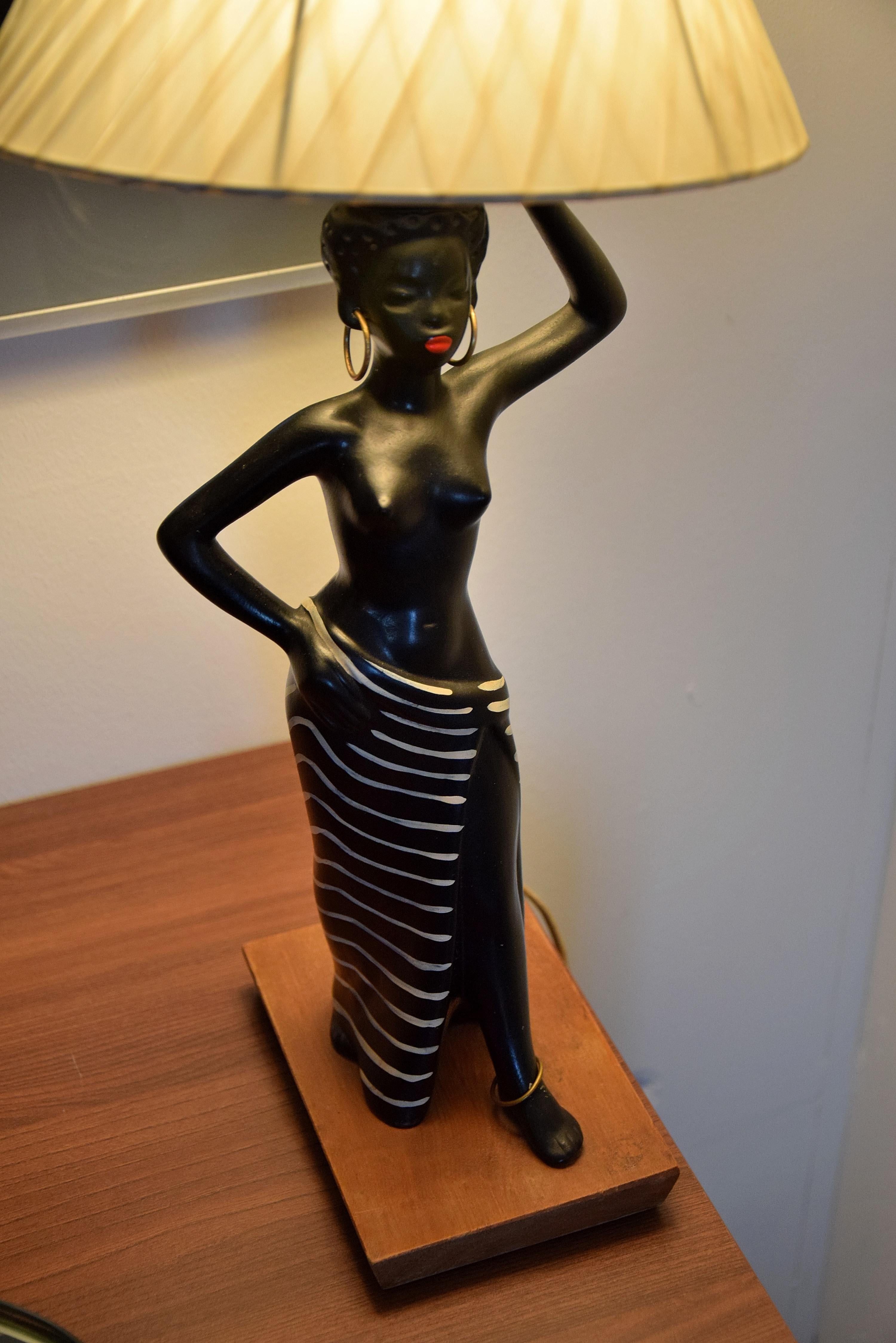 Australian Midcentury Barsony Black Female Figure Table Lamp For Sale