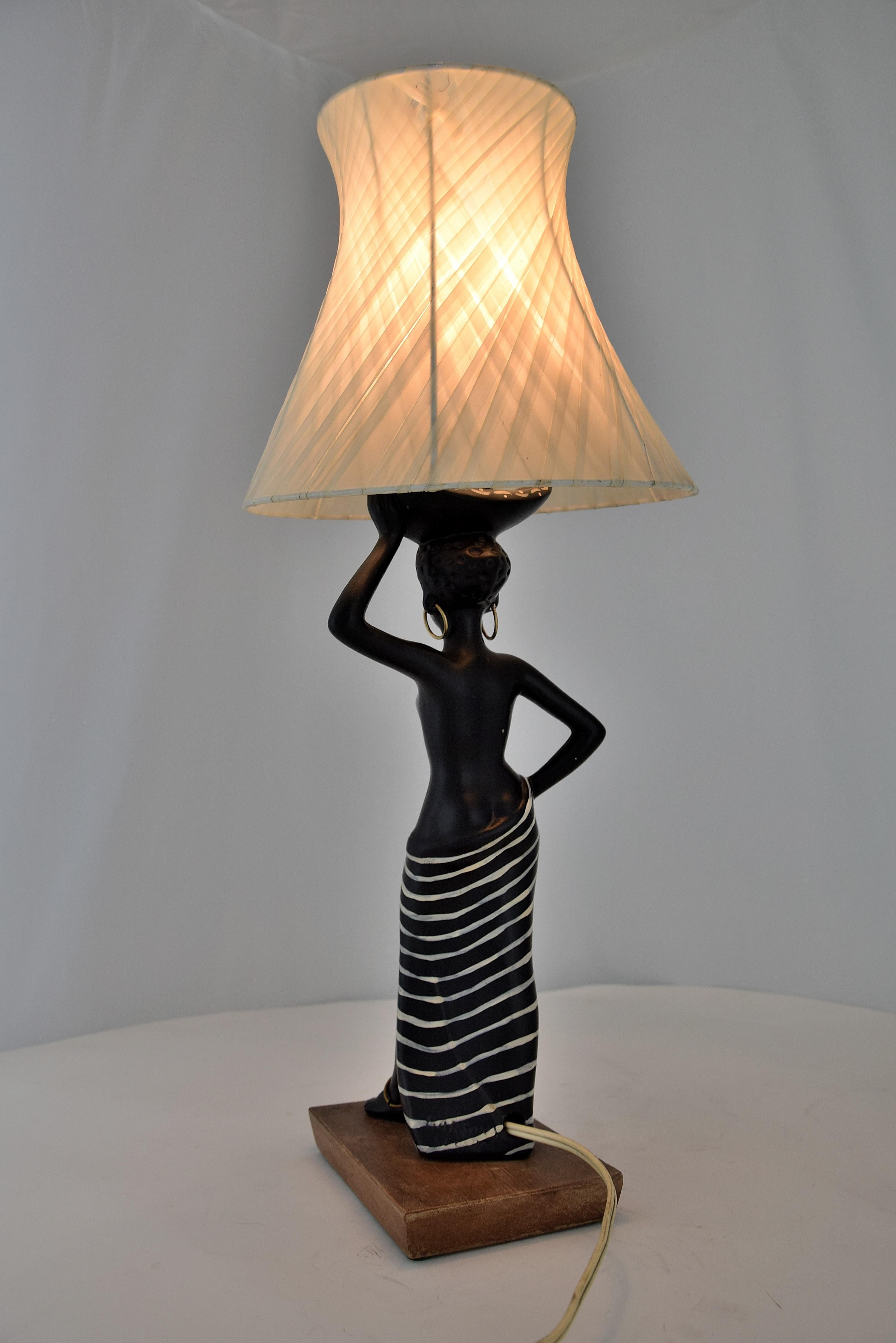 Mid-20th Century Midcentury Barsony Black Female Figure Table Lamp For Sale