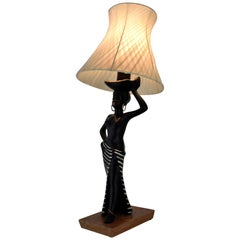 Midcentury Barsony Black Female Figure Table Lamp
