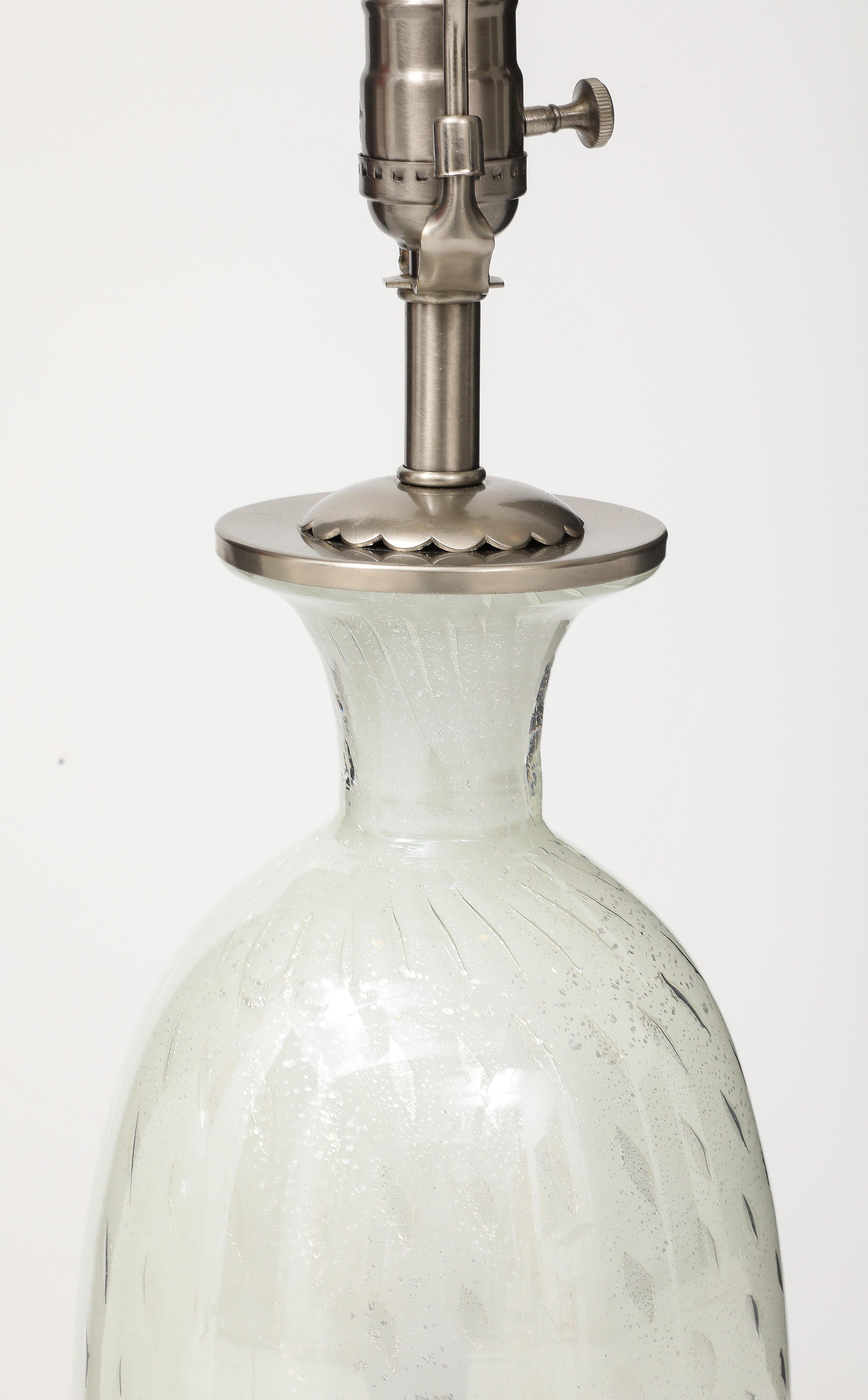 Mid Century, Barvoier White Murano/Silver inclusions Glass Lamps For Sale 4