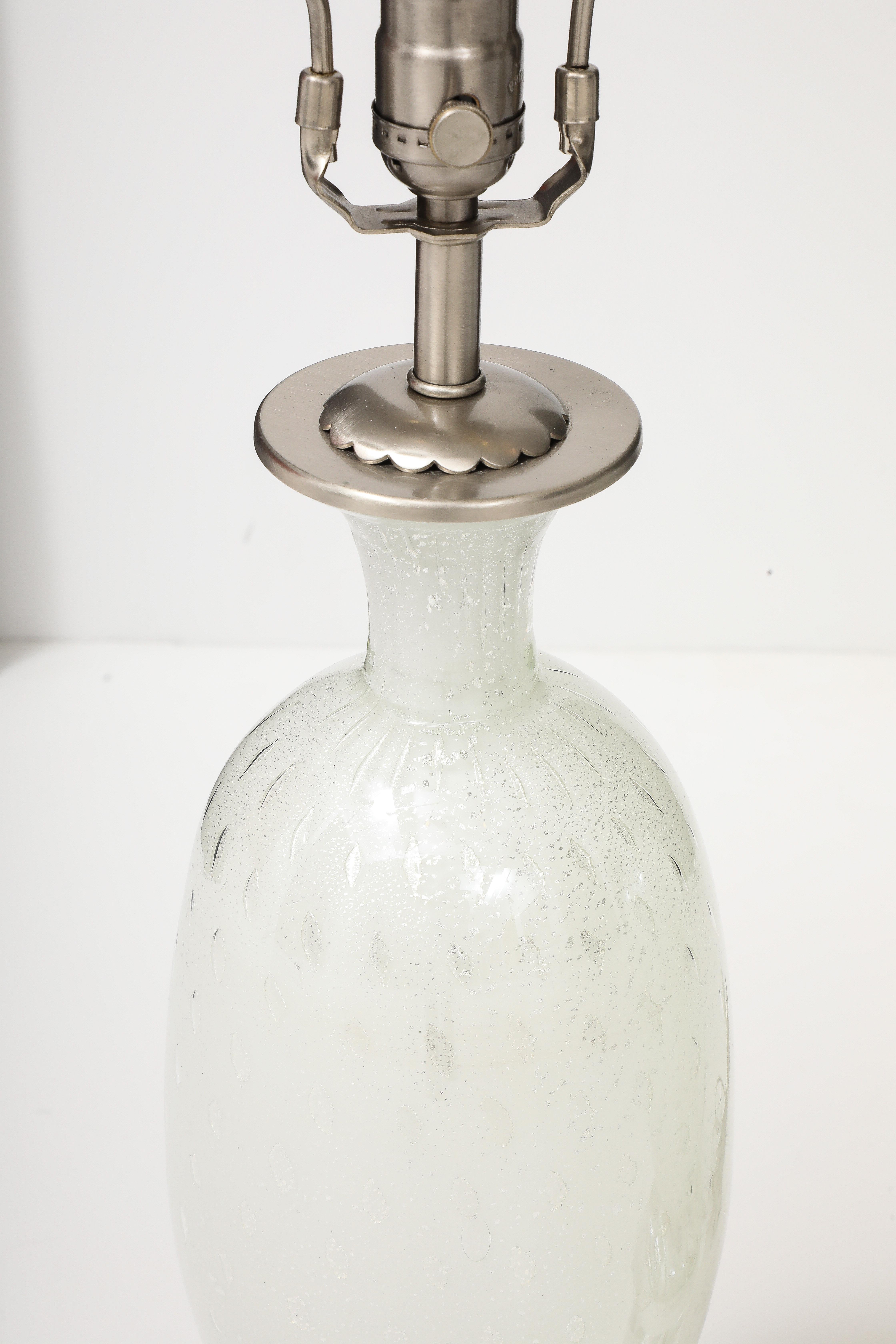 Mid Century, Barvoier White Murano/Silver inclusions Glass Lamps For Sale 5