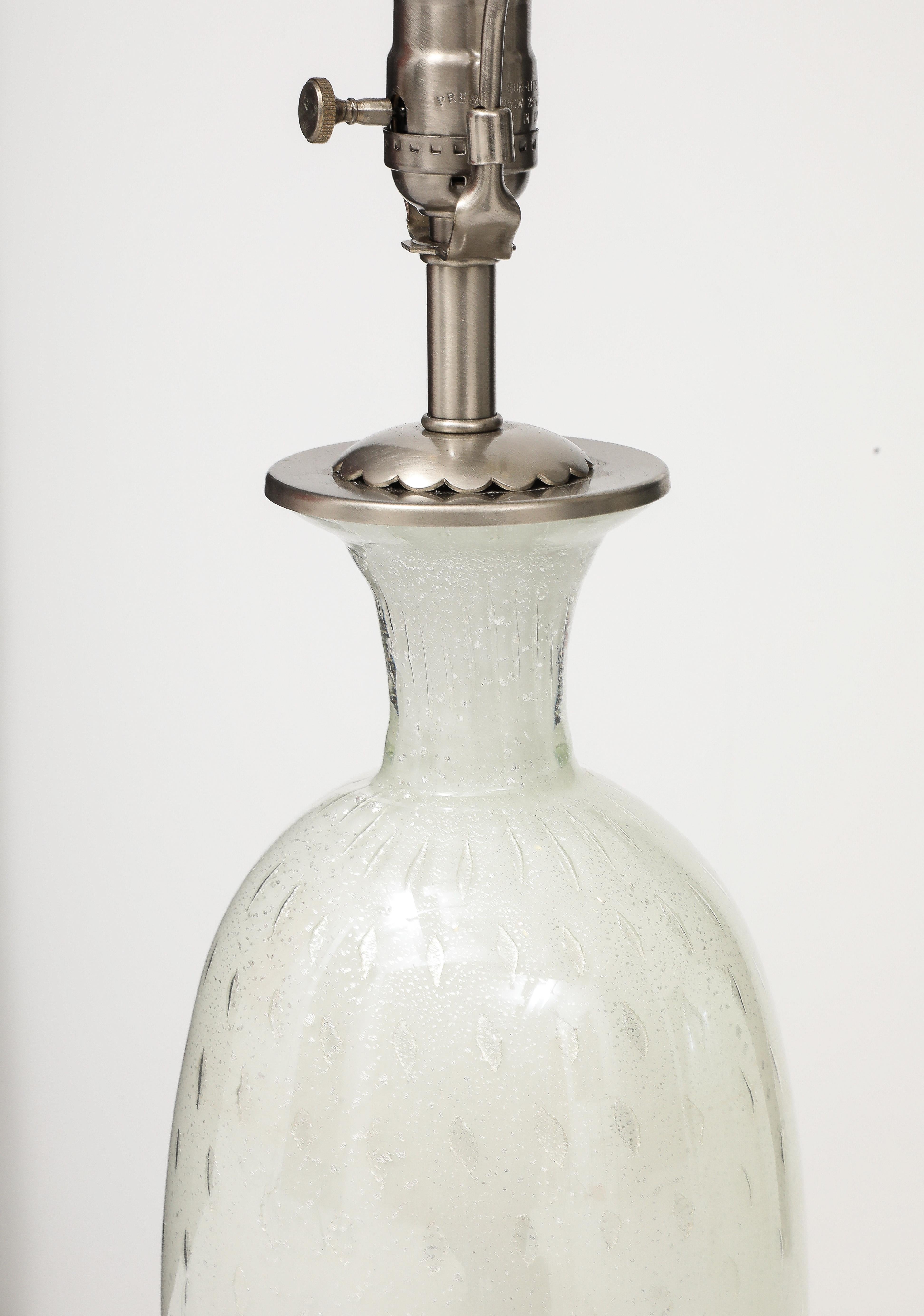 Mid Century, Barvoier White Murano/Silver inclusions Glass Lamps For Sale 7