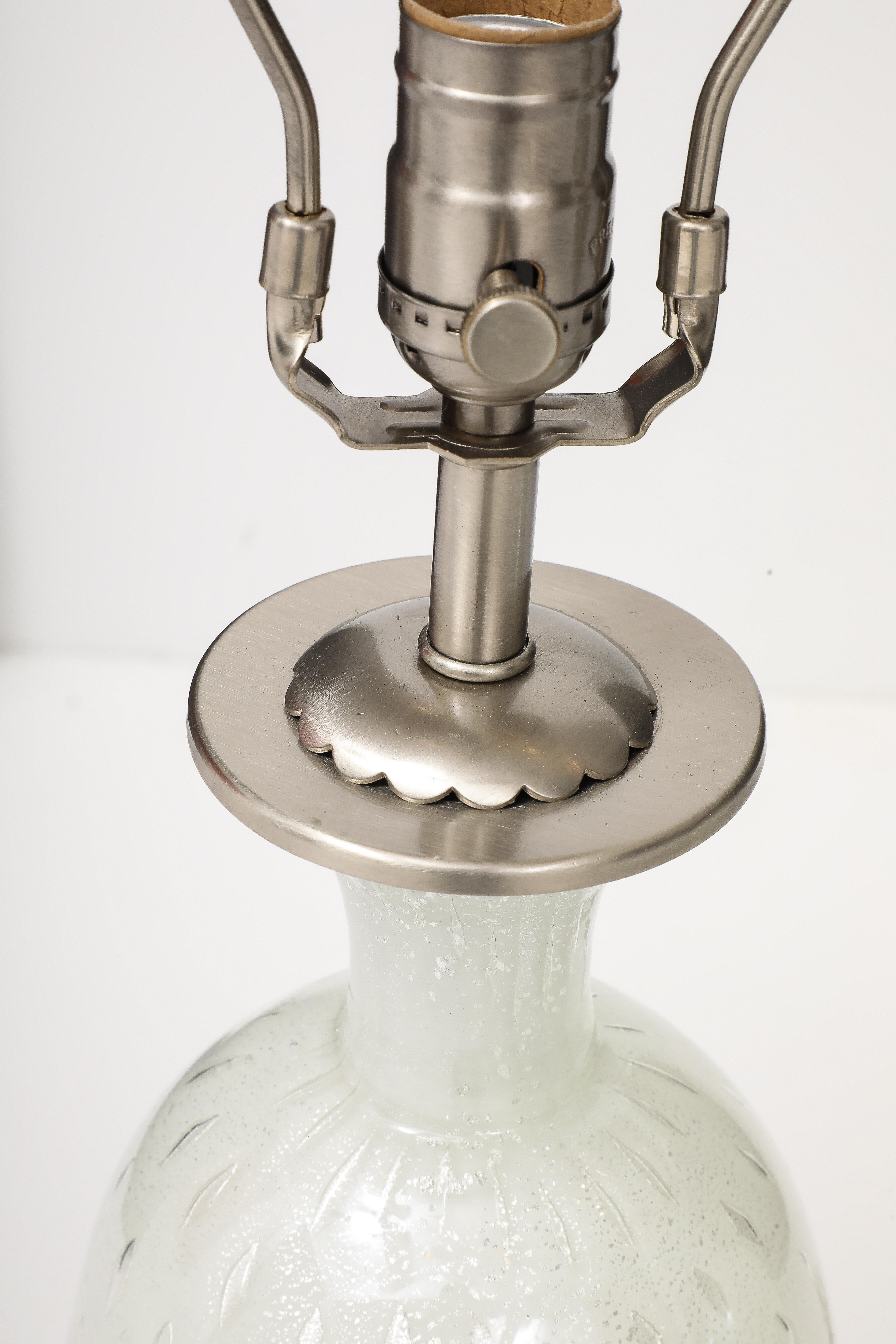 Mid Century, Barvoier White Murano/Silver inclusions Glass Lamps For Sale 8