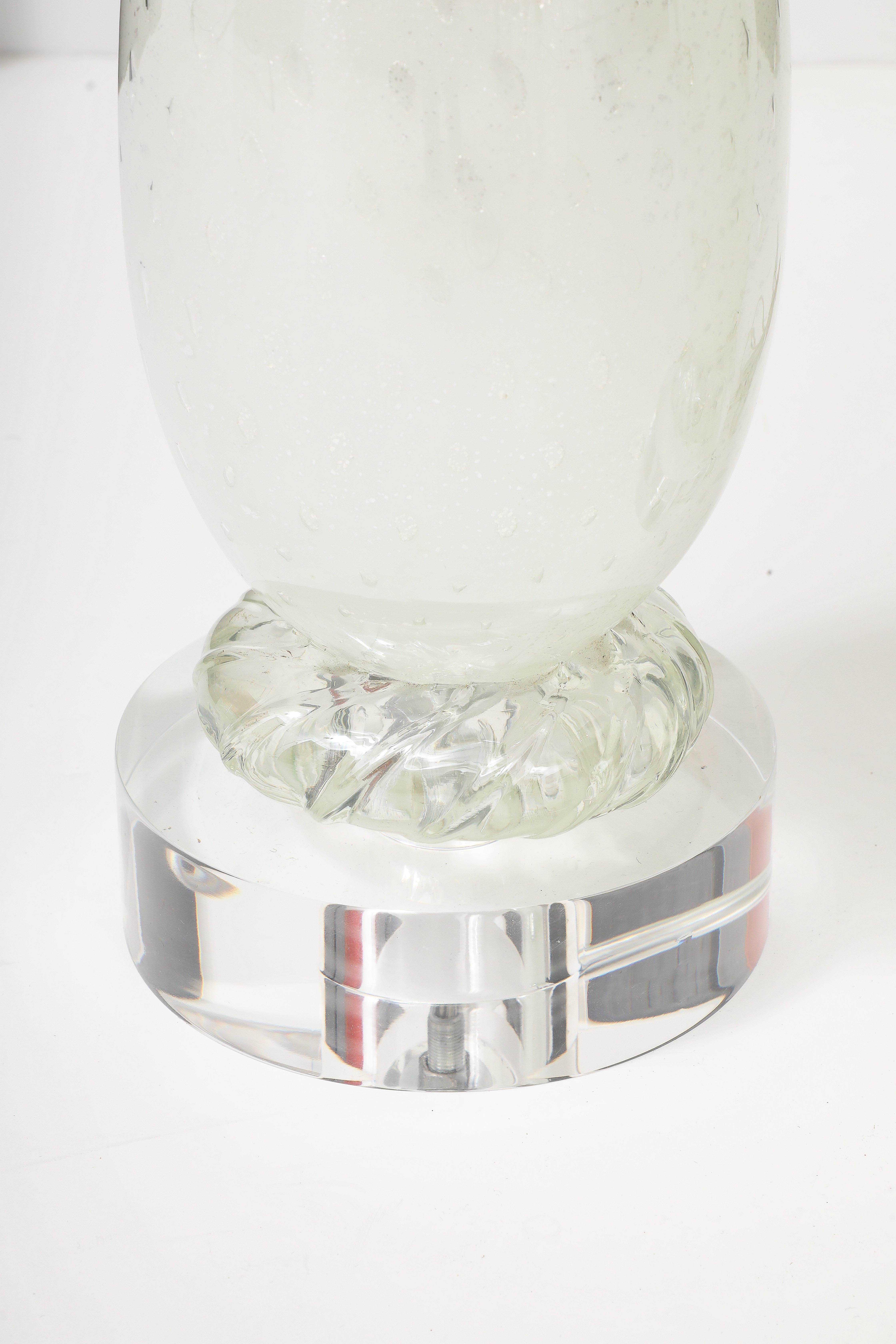 Mid Century, Barvoier White Murano/Silver inclusions Glass Lamps For Sale 9