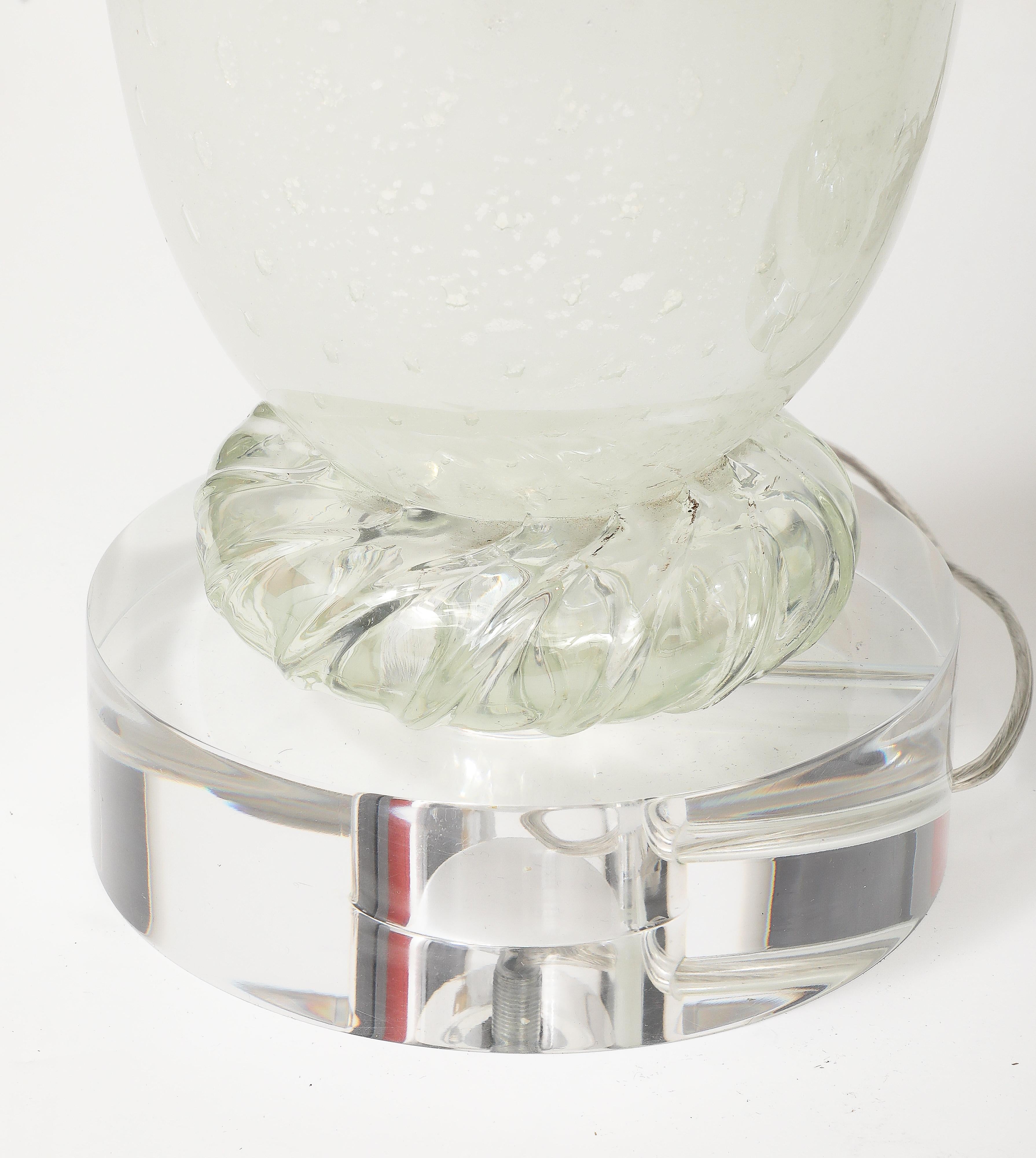 Mid Century, Barvoier White Murano/Silver inclusions Glass Lamps For Sale 10