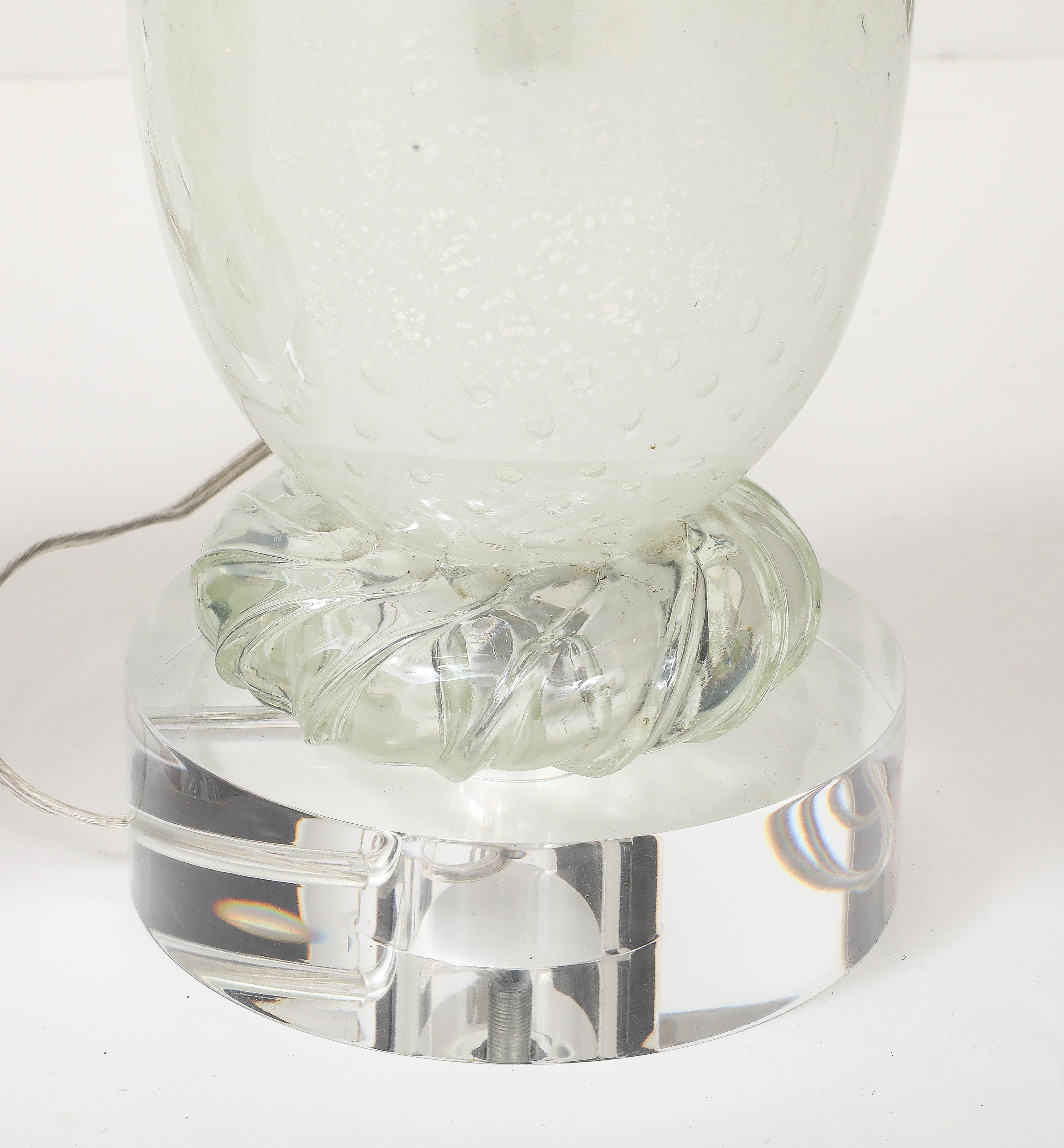 Mid Century, Barvoier White Murano/Silver inclusions Glass Lamps For Sale 11