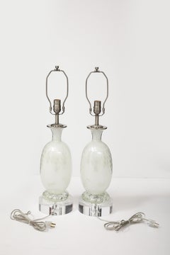 Mid Century, Barvoier White Murano/Silver inclusions Glass Lamps
