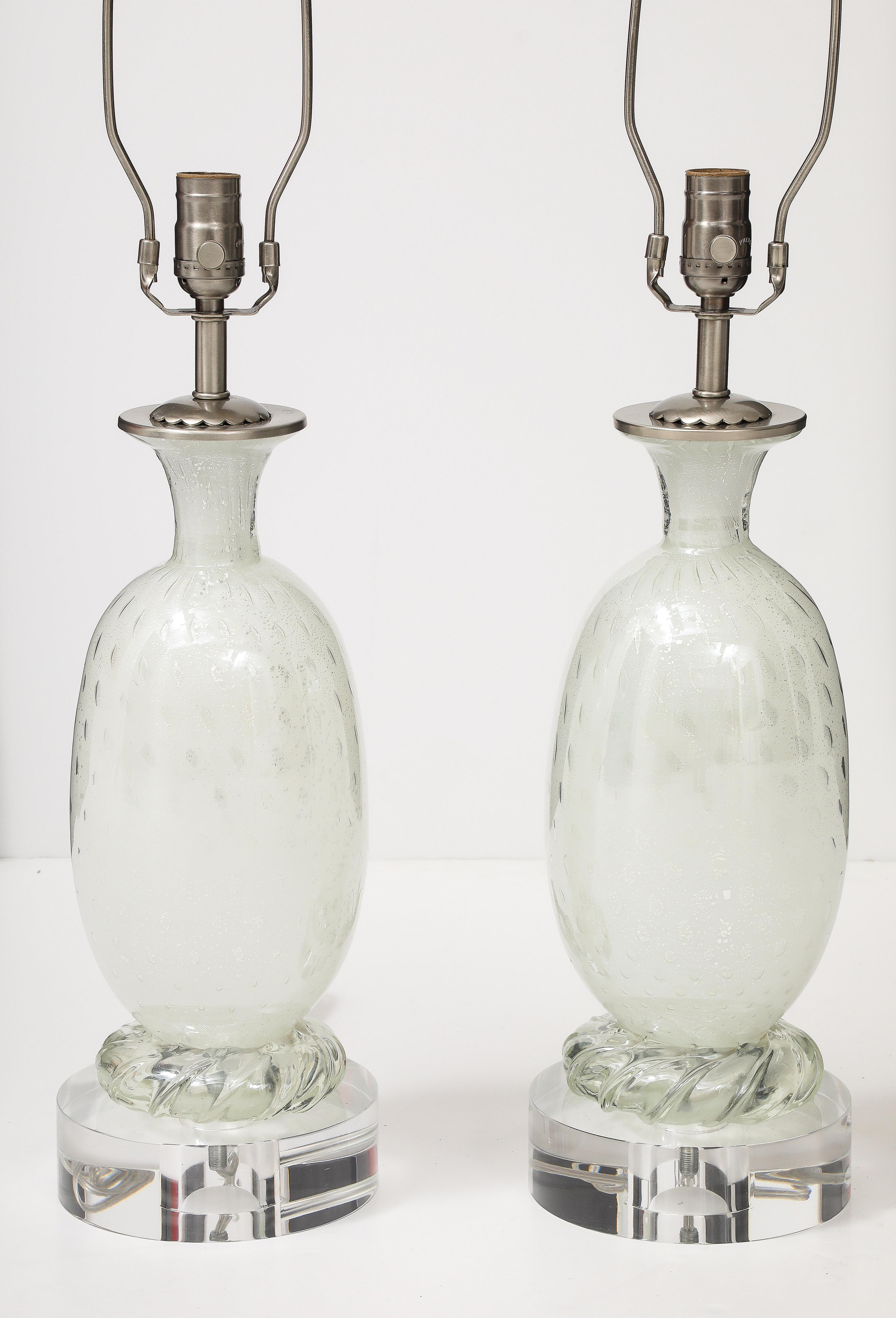 Mid Century, Barvoier White Murano/Silver inclusions Glass Lamps For Sale 1