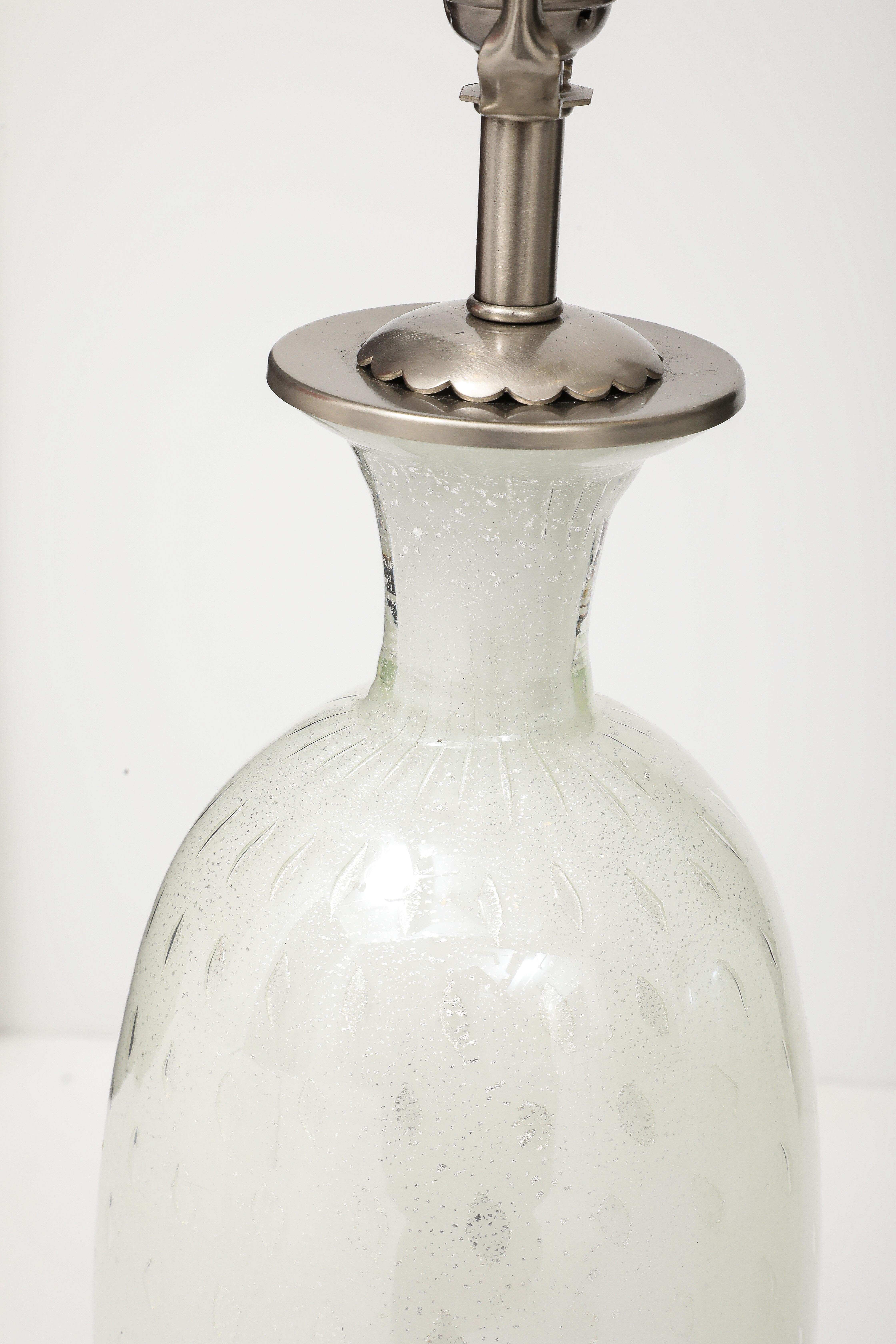 Mid Century, Barvoier White Murano/Silver inclusions Glass Lamps For Sale 2