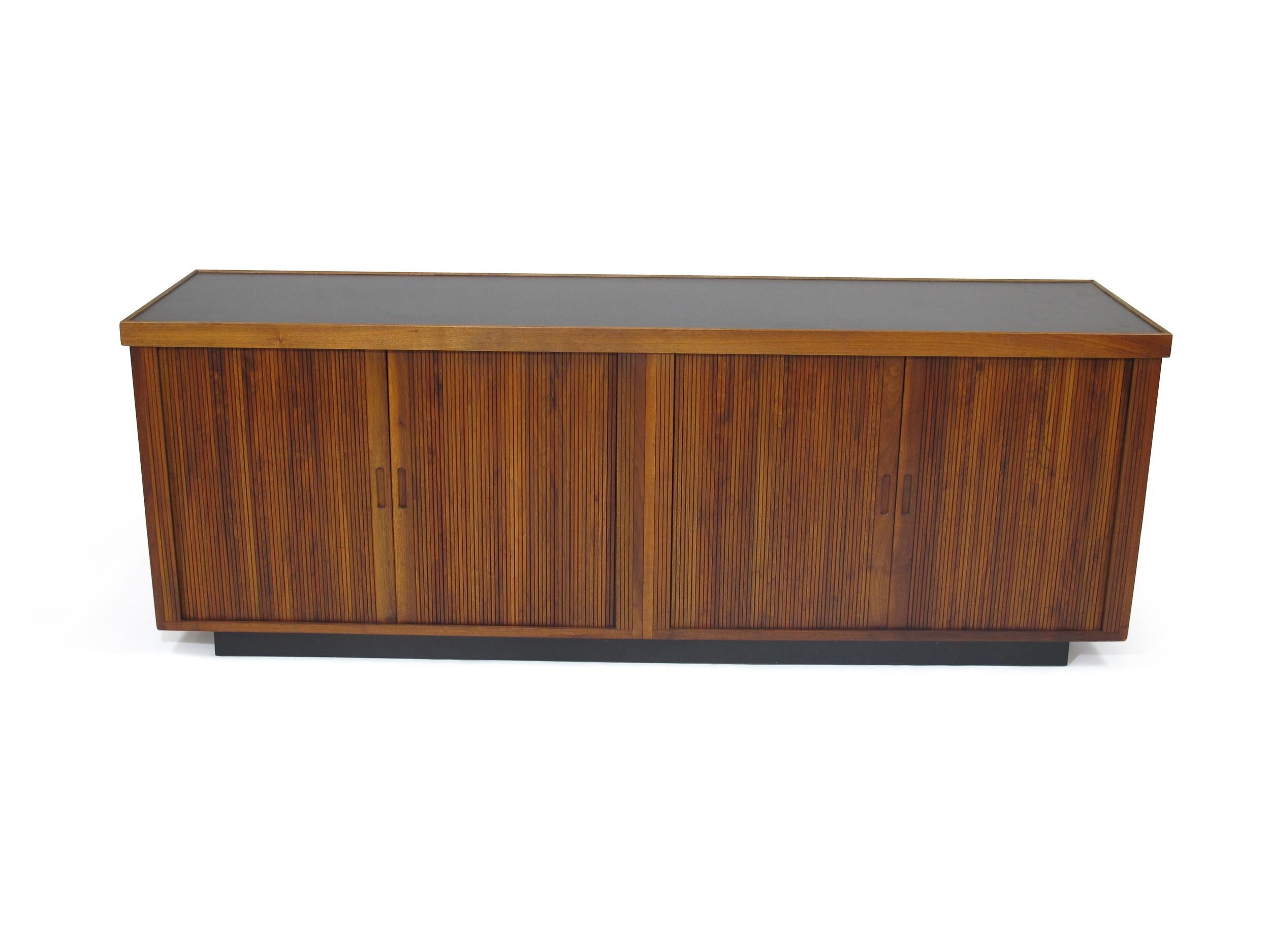 Oiled Midcentury Barzilay Tambour-Door Walnut Credenza