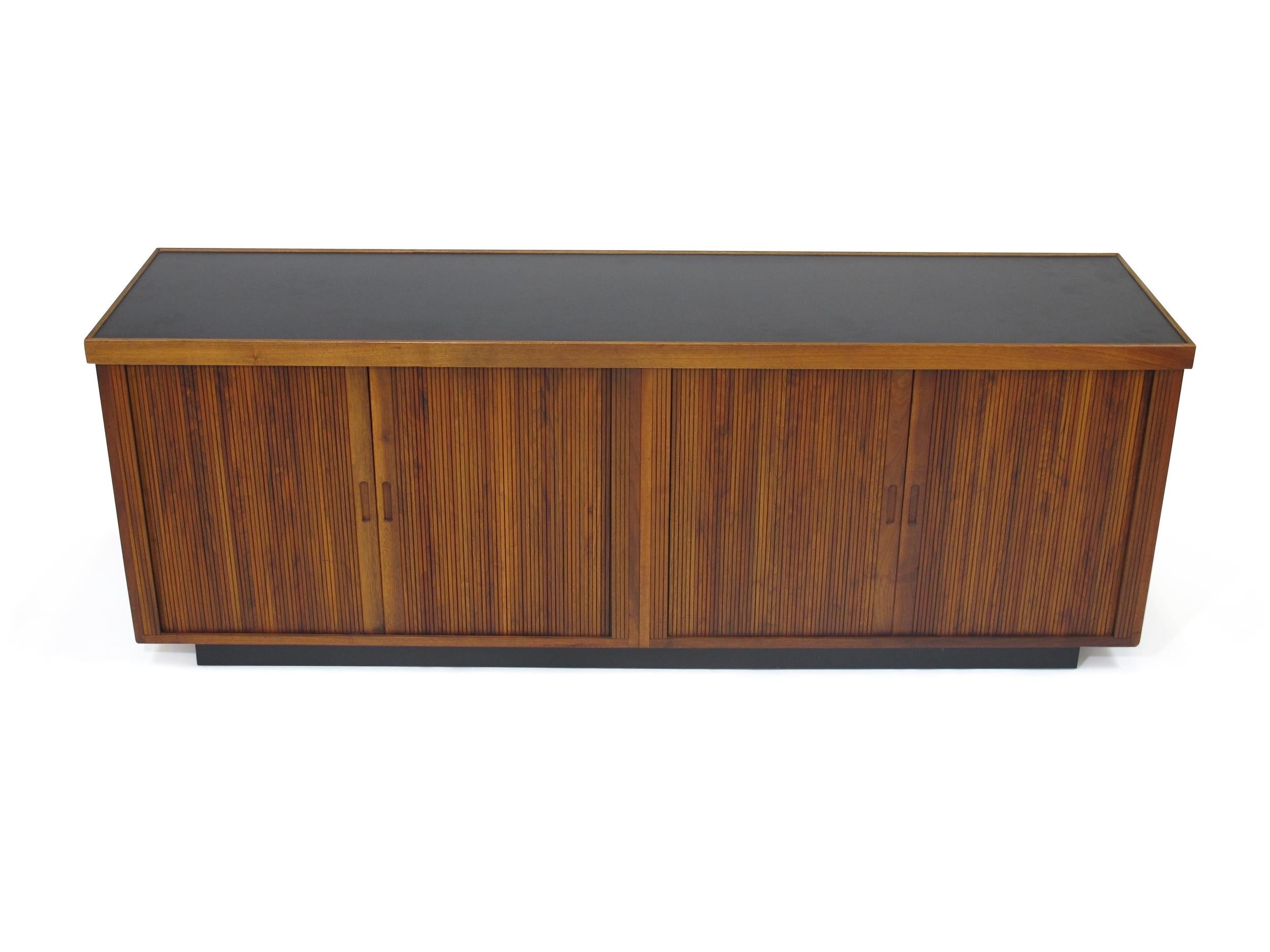 Midcentury Barzilay Tambour-Door Walnut Credenza In Good Condition In Oakland, CA