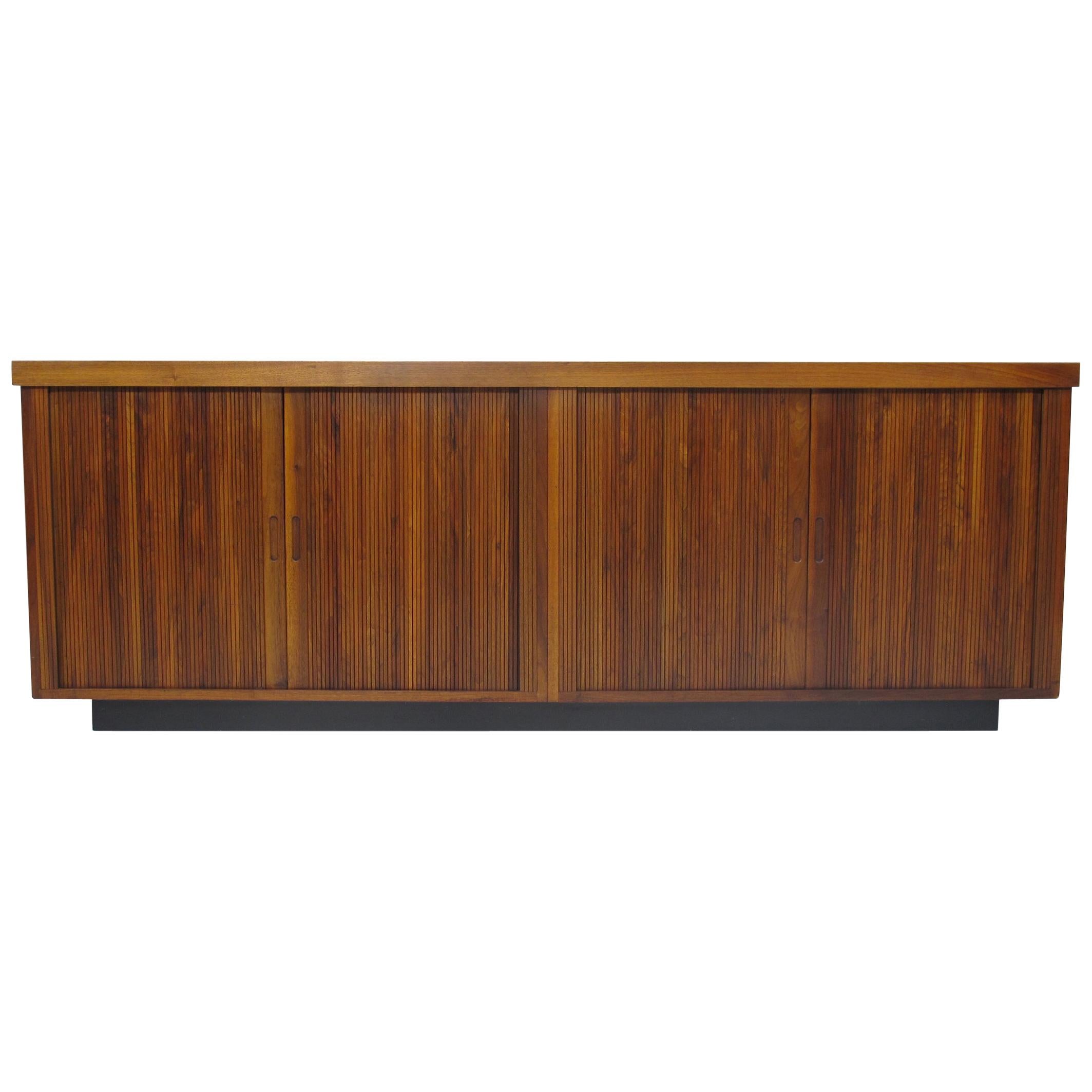 Midcentury Barzilay Tambour-Door Walnut Credenza