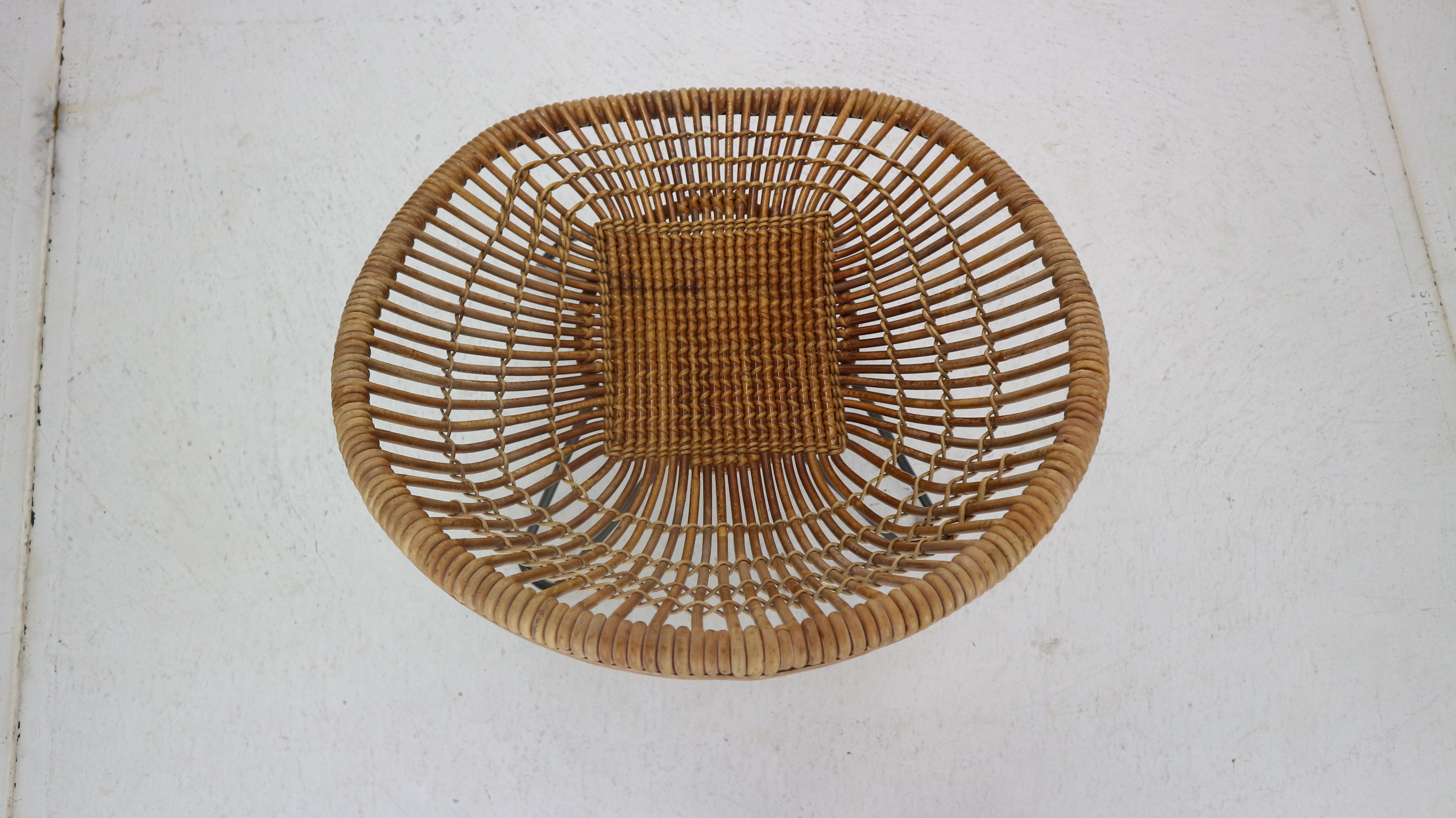 Midcentury Basket Woven Lounge Chair with Hairpin Metal Legs, 1950s 5