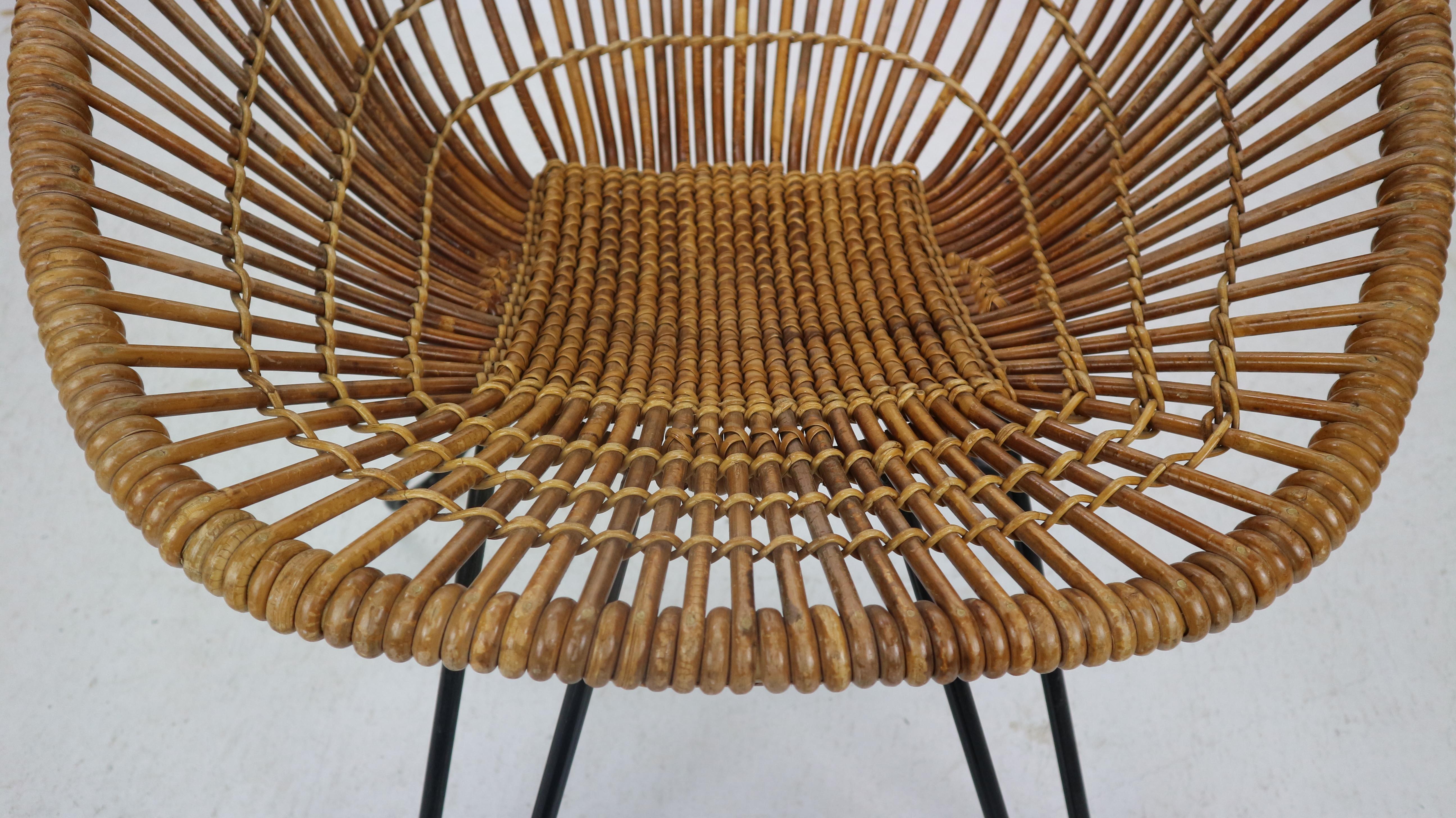 Midcentury Basket Woven Lounge Chair with Hairpin Metal Legs, 1950s 8