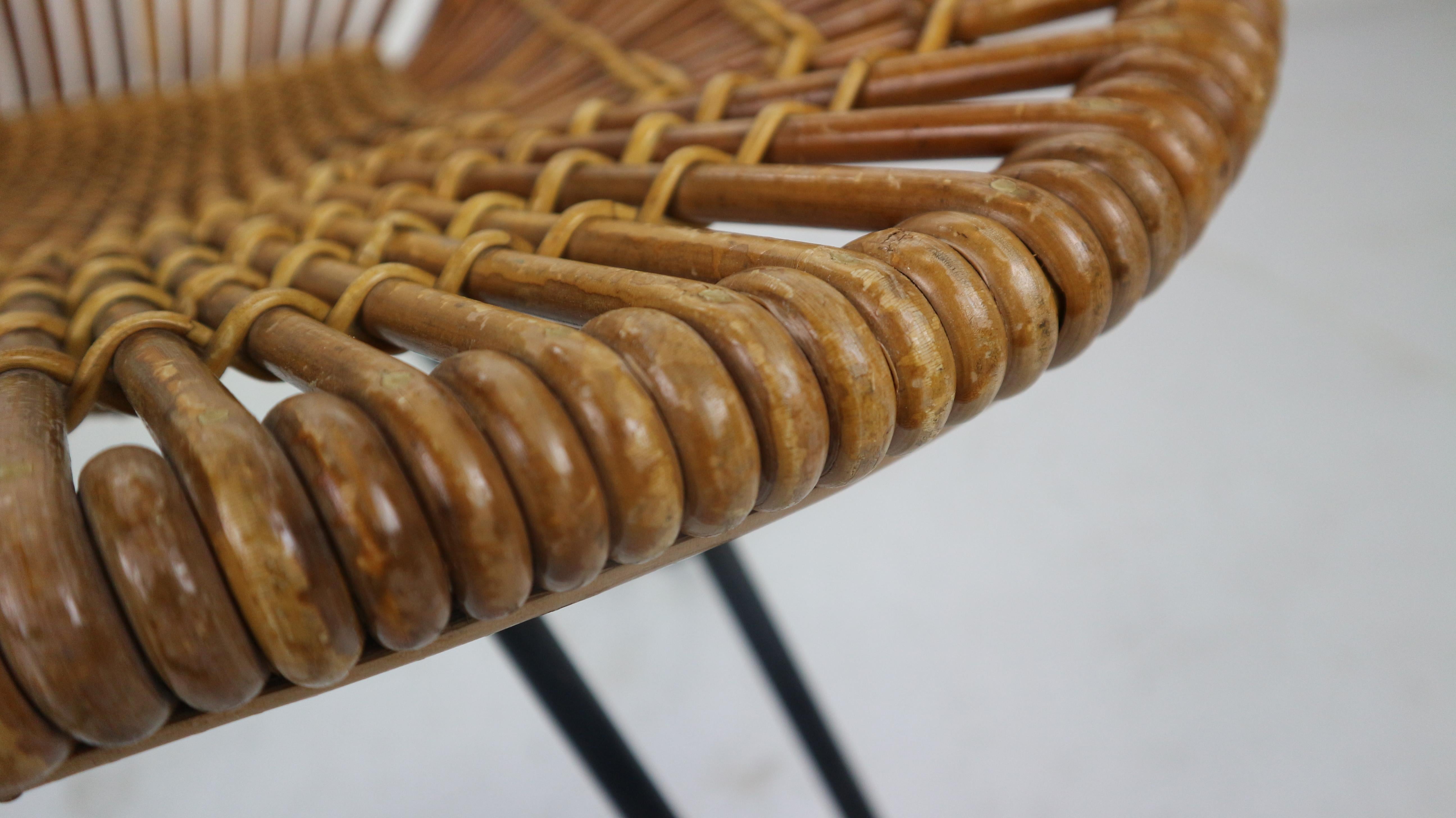 Midcentury Basket Woven Lounge Chair with Hairpin Metal Legs, 1950s 10