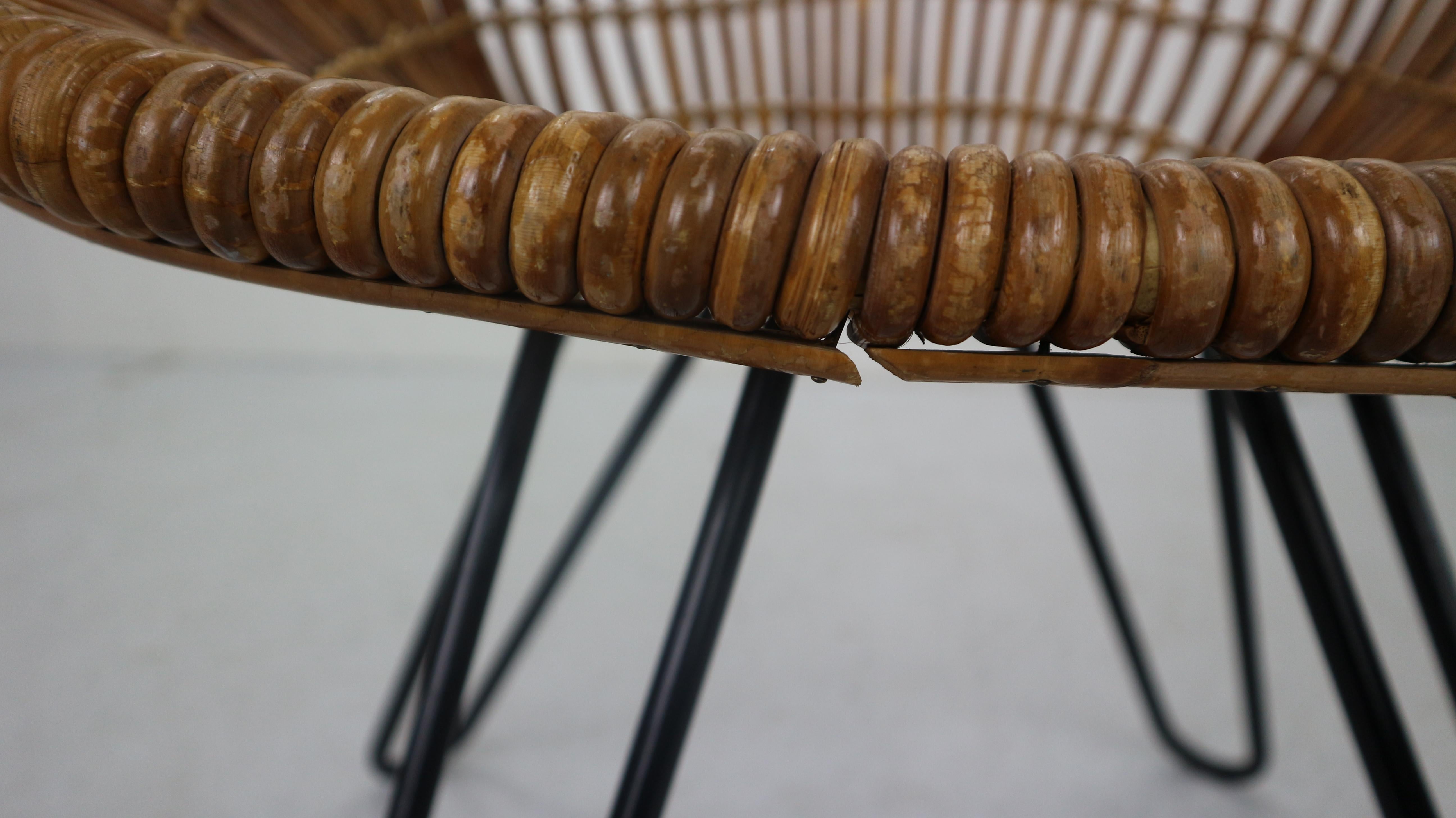 Midcentury Basket Woven Lounge Chair with Hairpin Metal Legs, 1950s 11