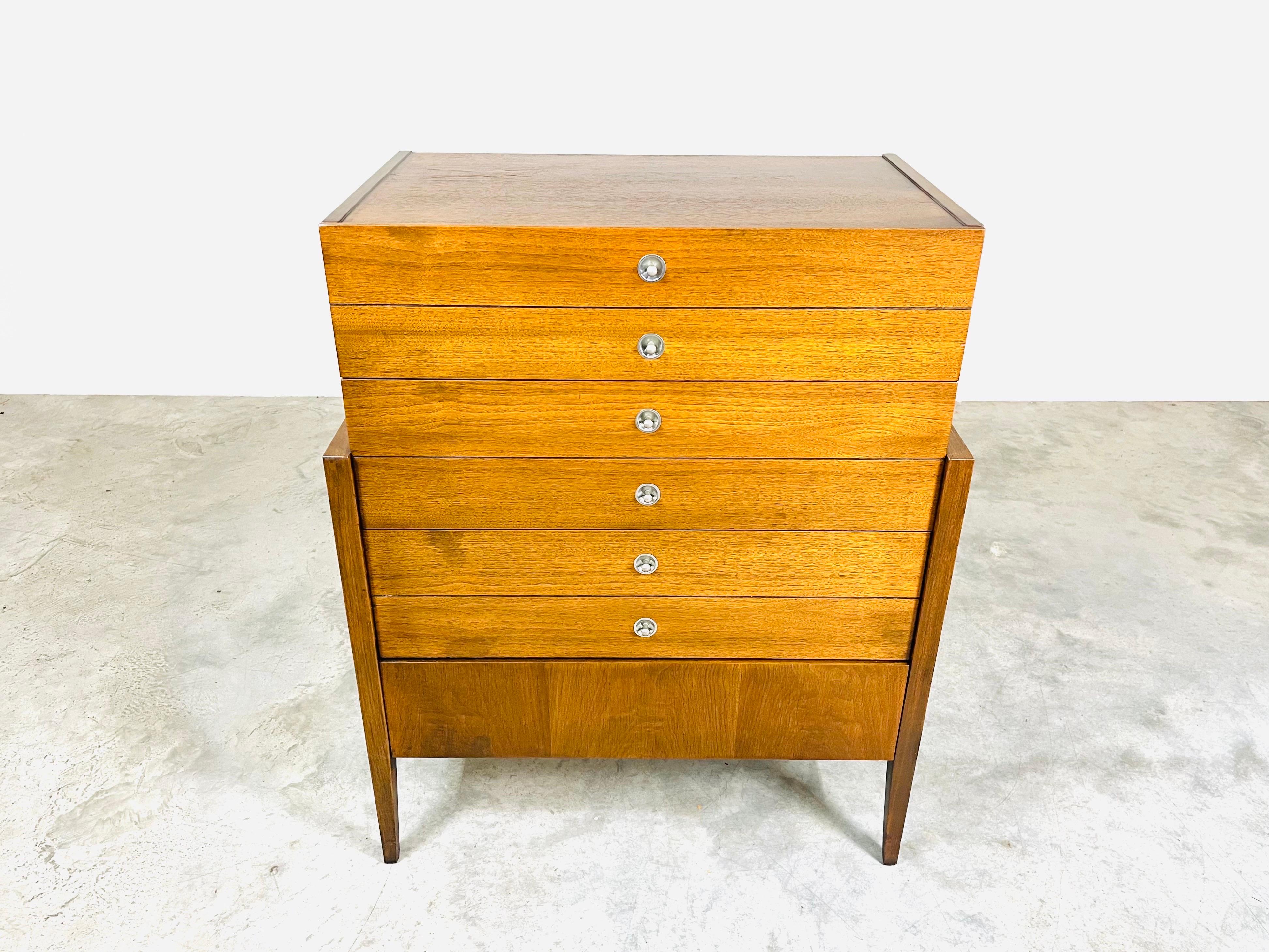 Mid-Century Modern Mid Century Bassett ‘Trimline’ Highboy Dresser-Chest of Drawers in Walnut