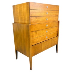Mid Century Bassett ‘Trimline’ Highboy Dresser-Chest of Drawers in Walnut