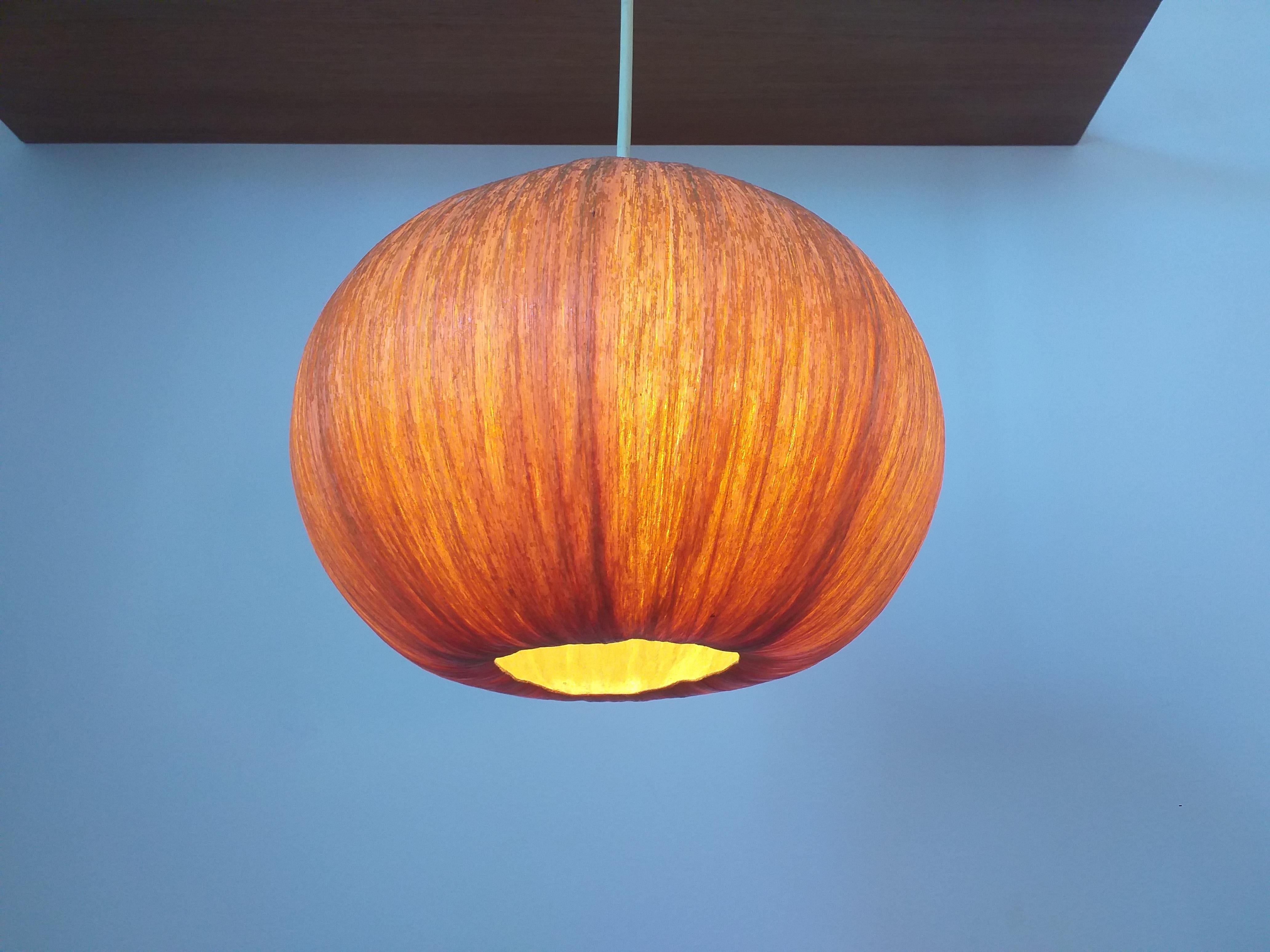 Mid-Century Modern Midcentury Bast, Wood and Veneer Pendant, Denmark, 1960s