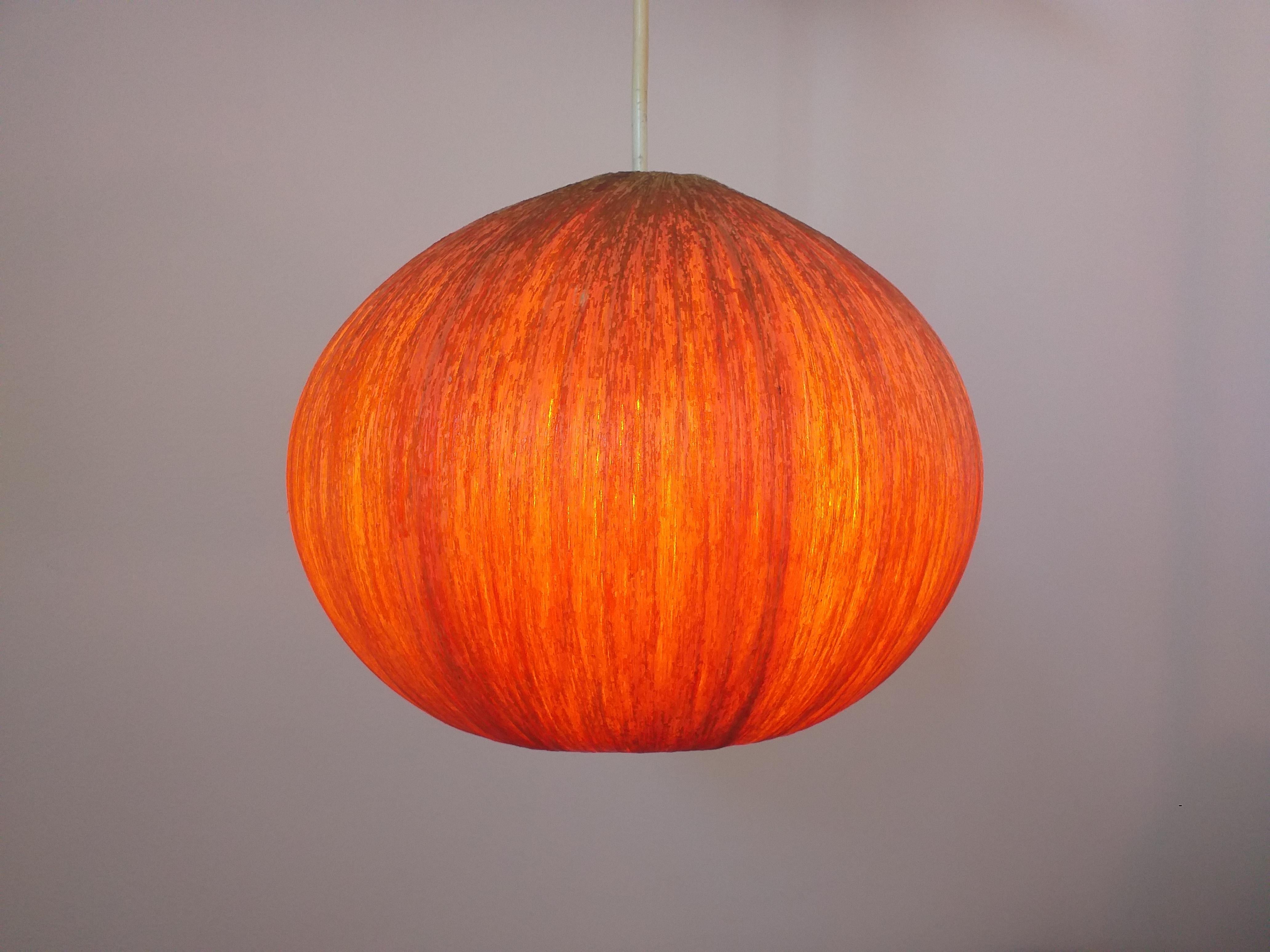 Danish Midcentury Bast, Wood and Veneer Pendant, Denmark, 1960s