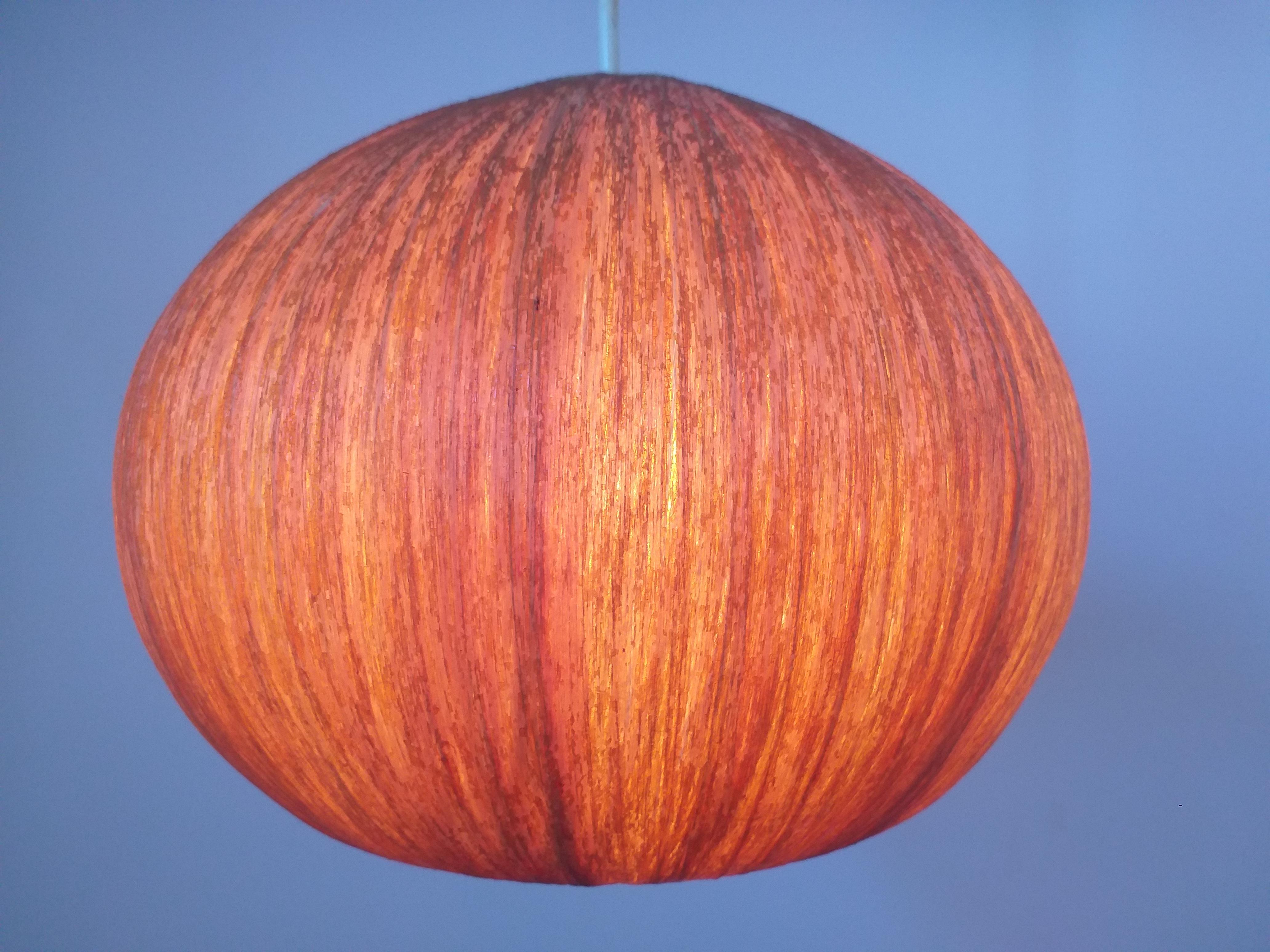 Midcentury Bast, Wood and Veneer Pendant, Denmark, 1960s In Good Condition In Praha, CZ