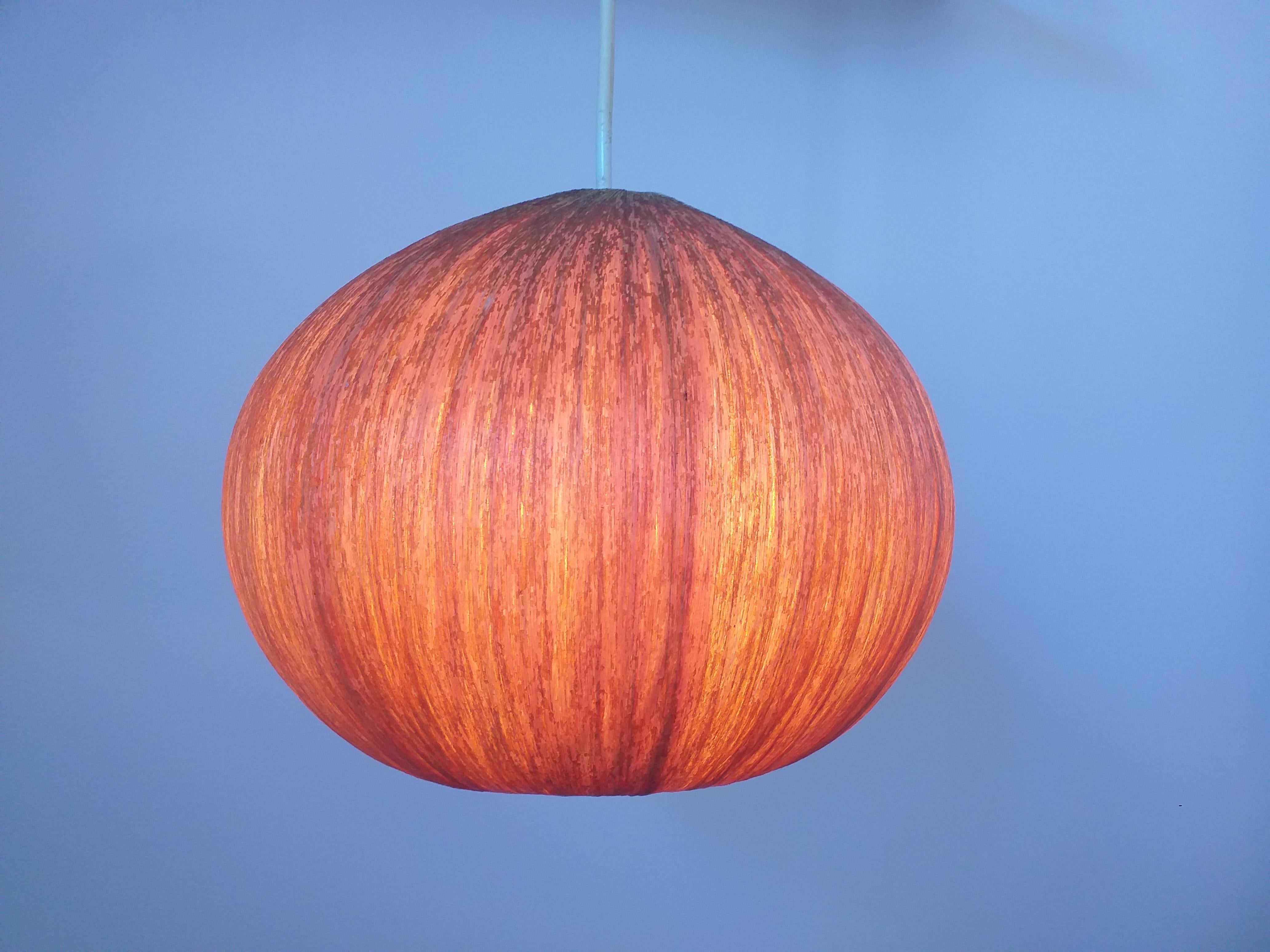 Mid-20th Century Midcentury Bast, Wood and Veneer Pendant, Denmark, 1960s