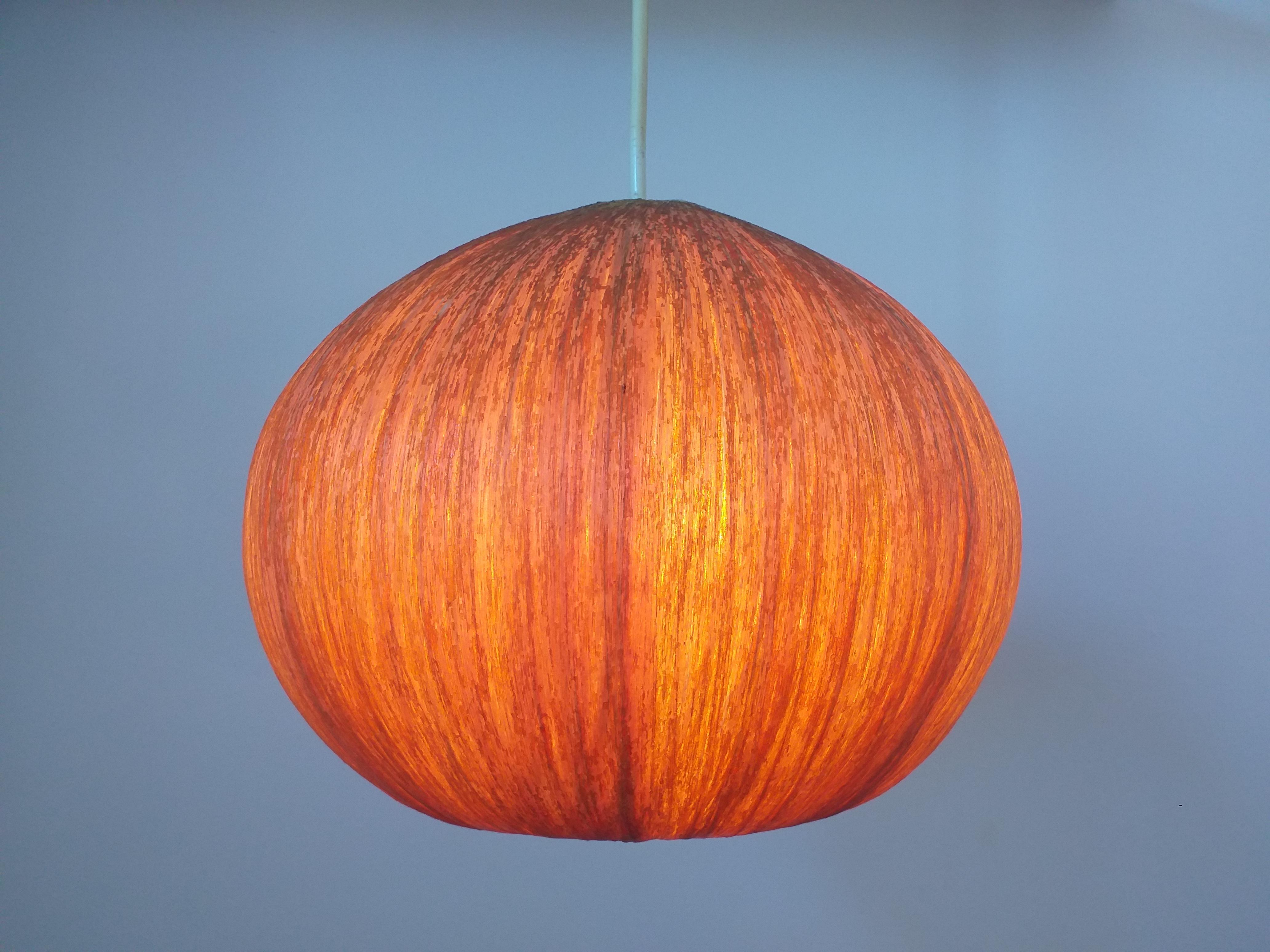 Midcentury Bast, Wood and Veneer Pendant, Denmark, 1960s 1