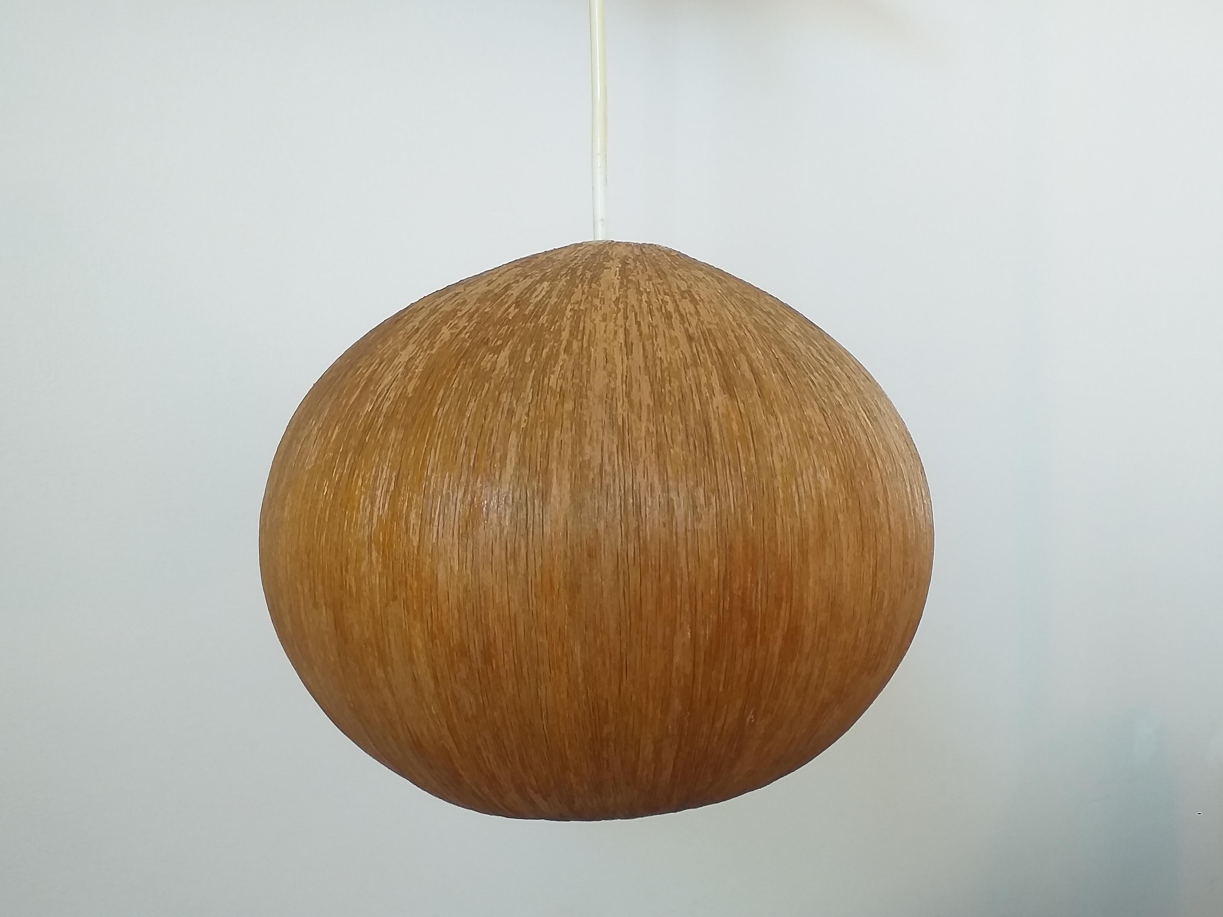 Midcentury Bast, Wood and Veneer Pendant, Denmark, 1960s 2