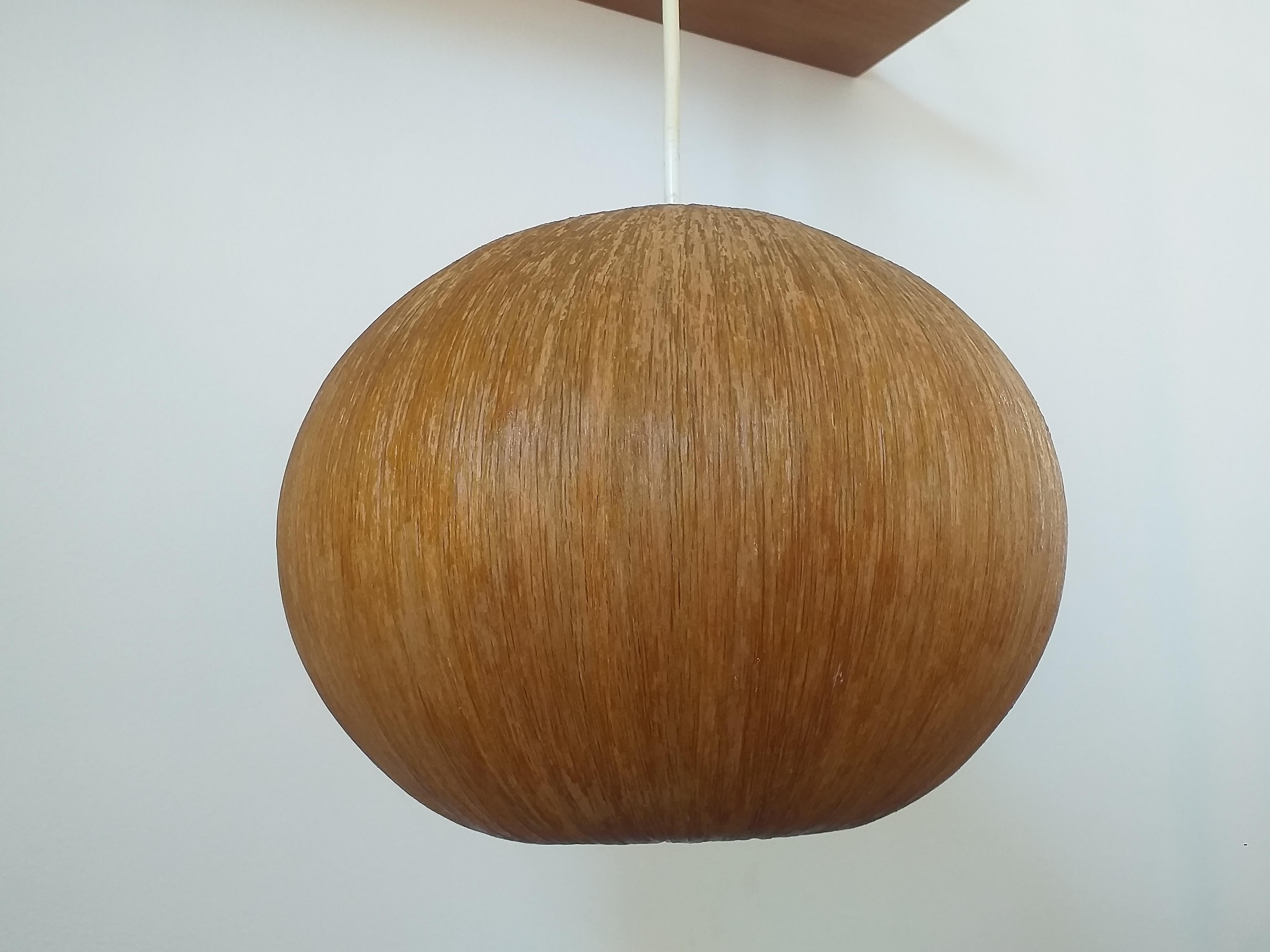 Midcentury Bast, Wood and Veneer Pendant, Denmark, 1960s 3