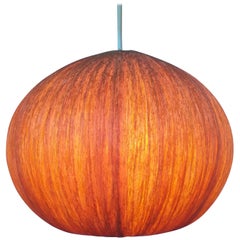 Midcentury Bast, Wood and Veneer Pendant, Denmark, 1960s