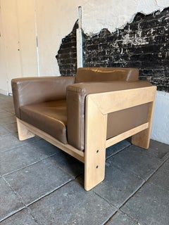 Mid century Bastiano birch Leather lounge chair by Afra & Tobia Scarpa