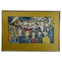Mid Century Batik Painting Five Sisters Marion Knudsen