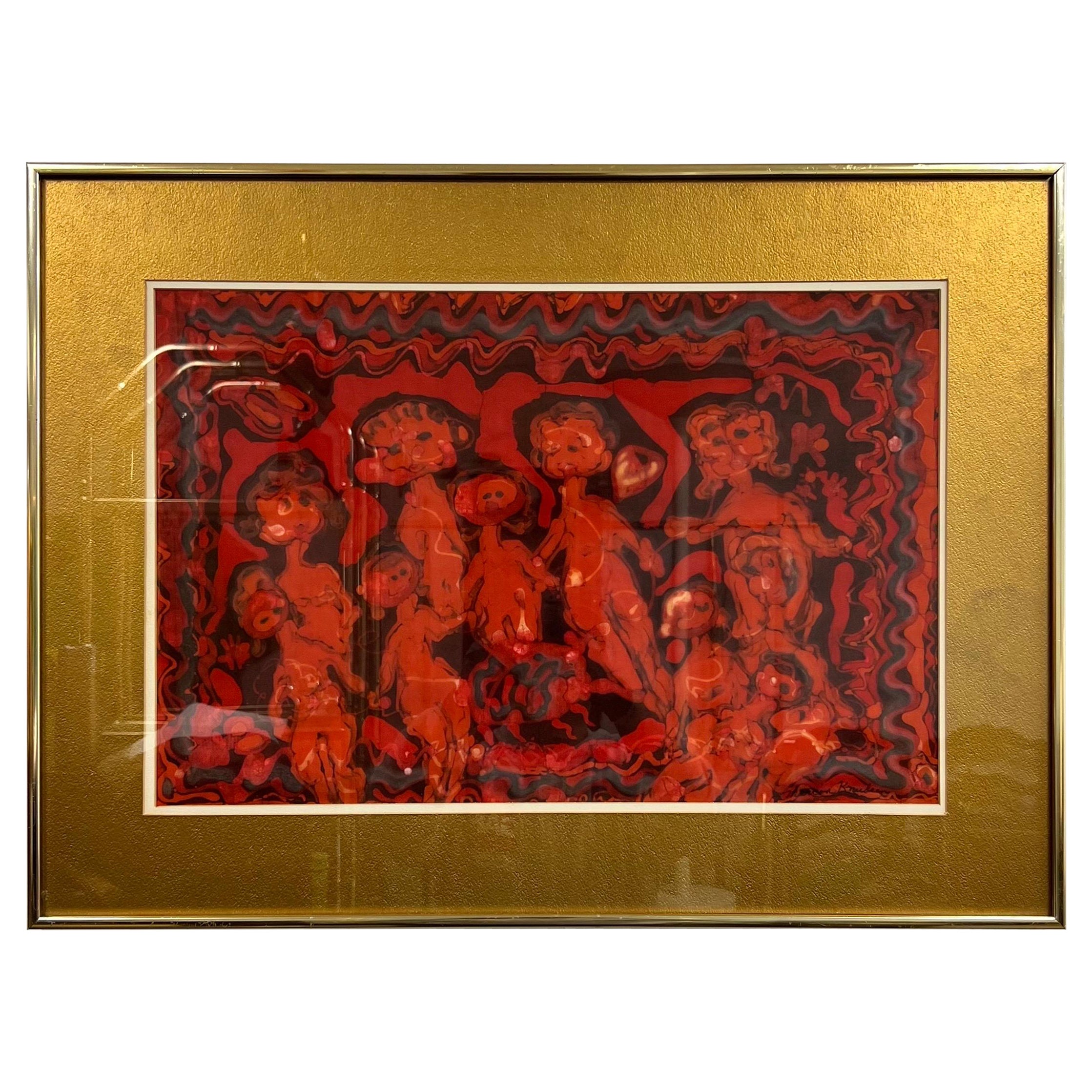 Mid Century Batik Malerei Damen in Hades Marion Knudsen