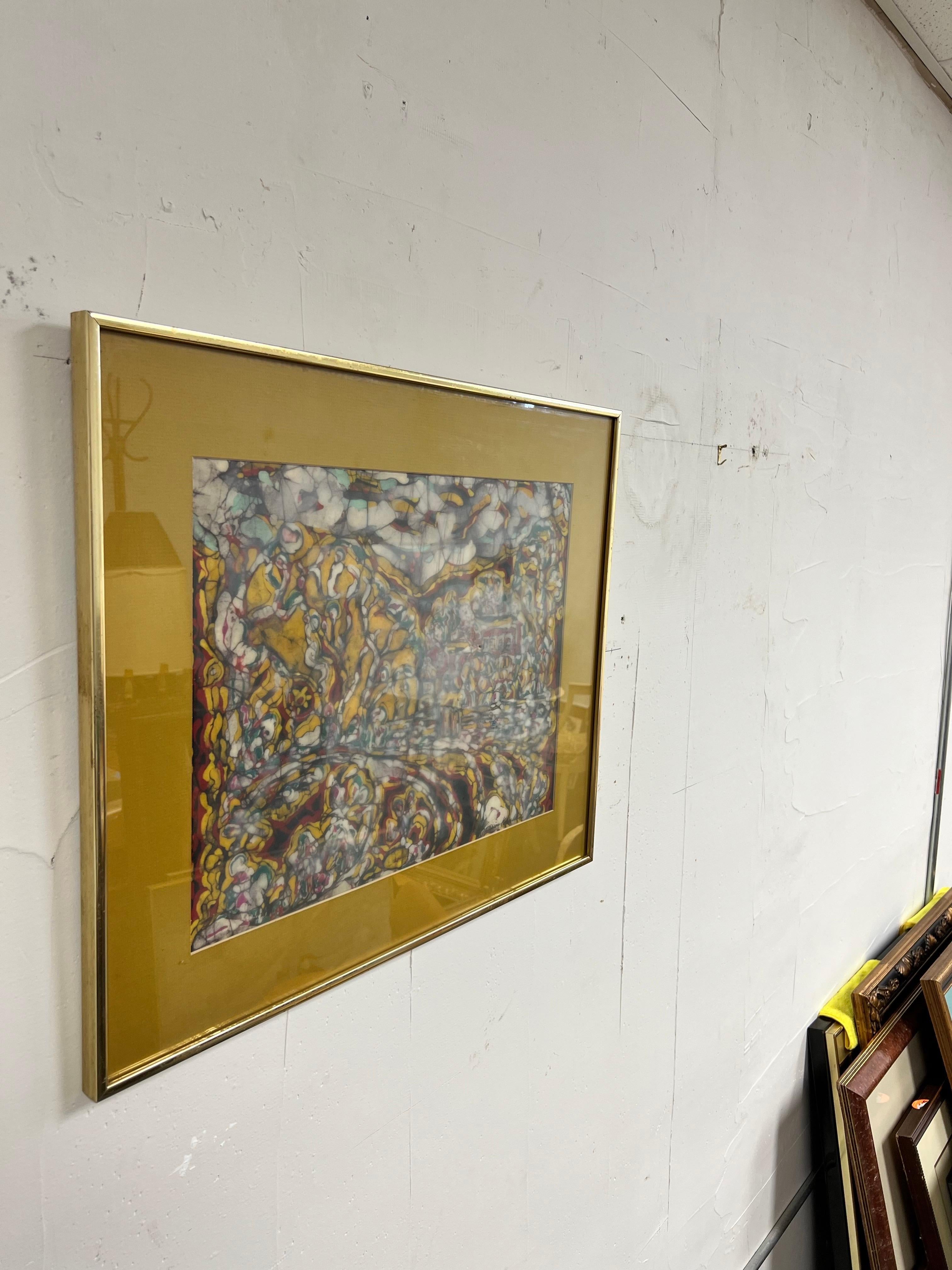 Mid-Century Modern Mid Century Batik Painting October Landscape Marion Knudsen For Sale