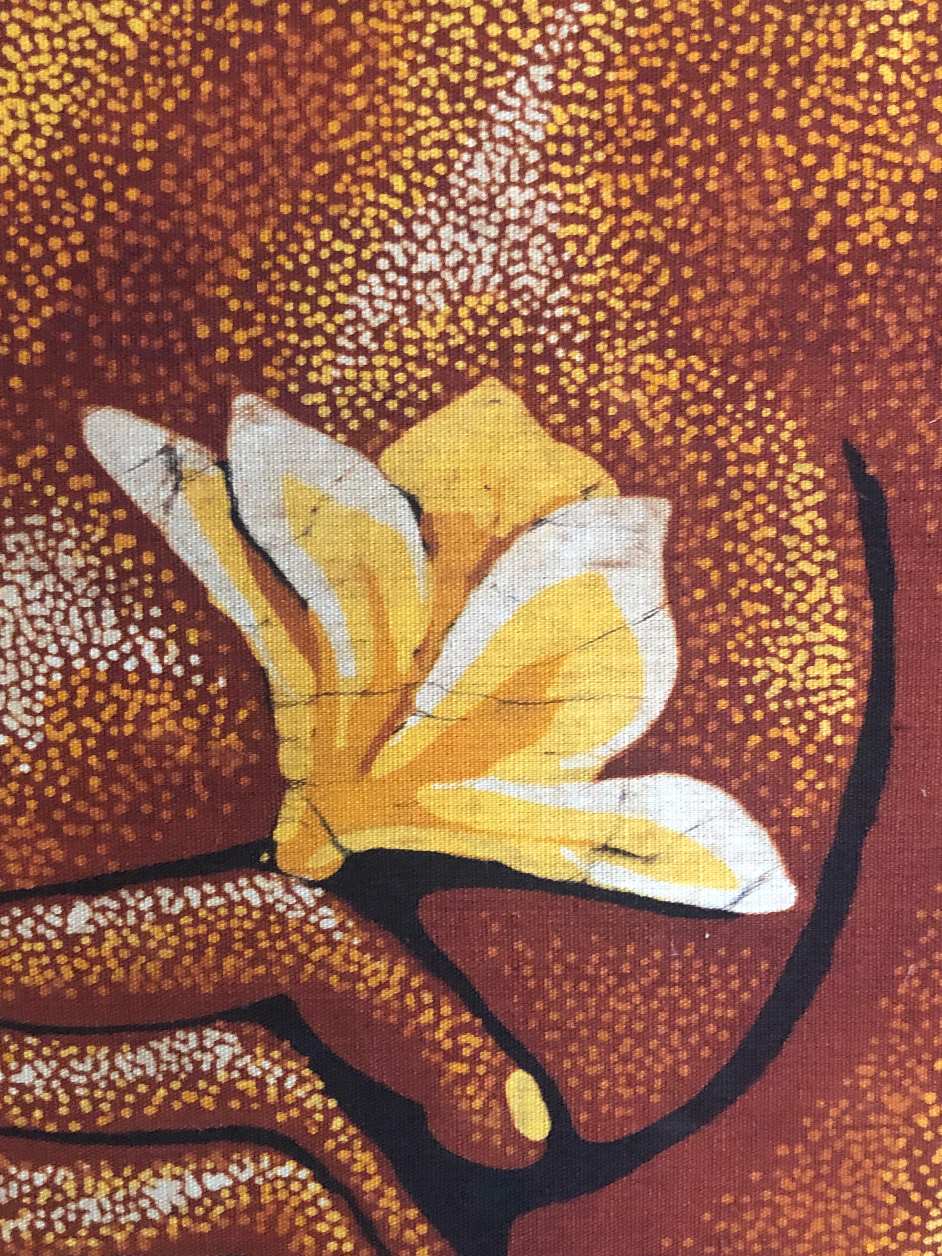 Mid Century Batik Painting of Nude with Flower For Sale 3
