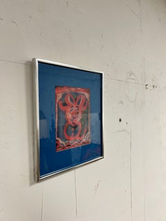 Mid Century Batik Painting Red Bow Marion Knudsen