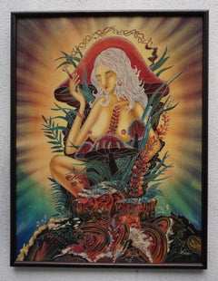 Mid Century Batik Textile Art, Flower Power, Space Age, 20th Century