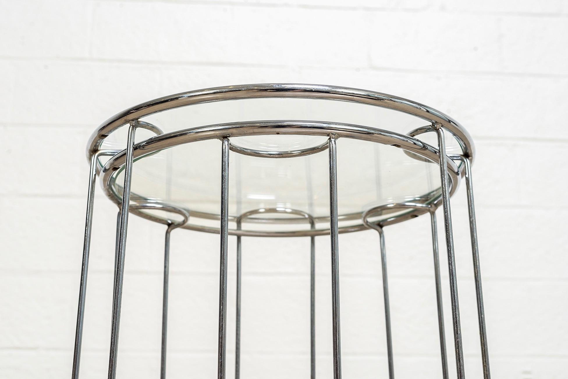 Midcentury Baughman Style Round Chrome and Glass Nesting Side Tables, Set of 2 4