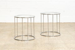 Midcentury Baughman Style Round Chrome and Glass Nesting Side Tables, Set of 2