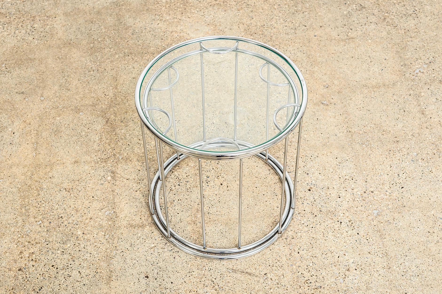Midcentury Baughman Style Round Chrome and Glass Nesting Side Tables, Set of 2 2